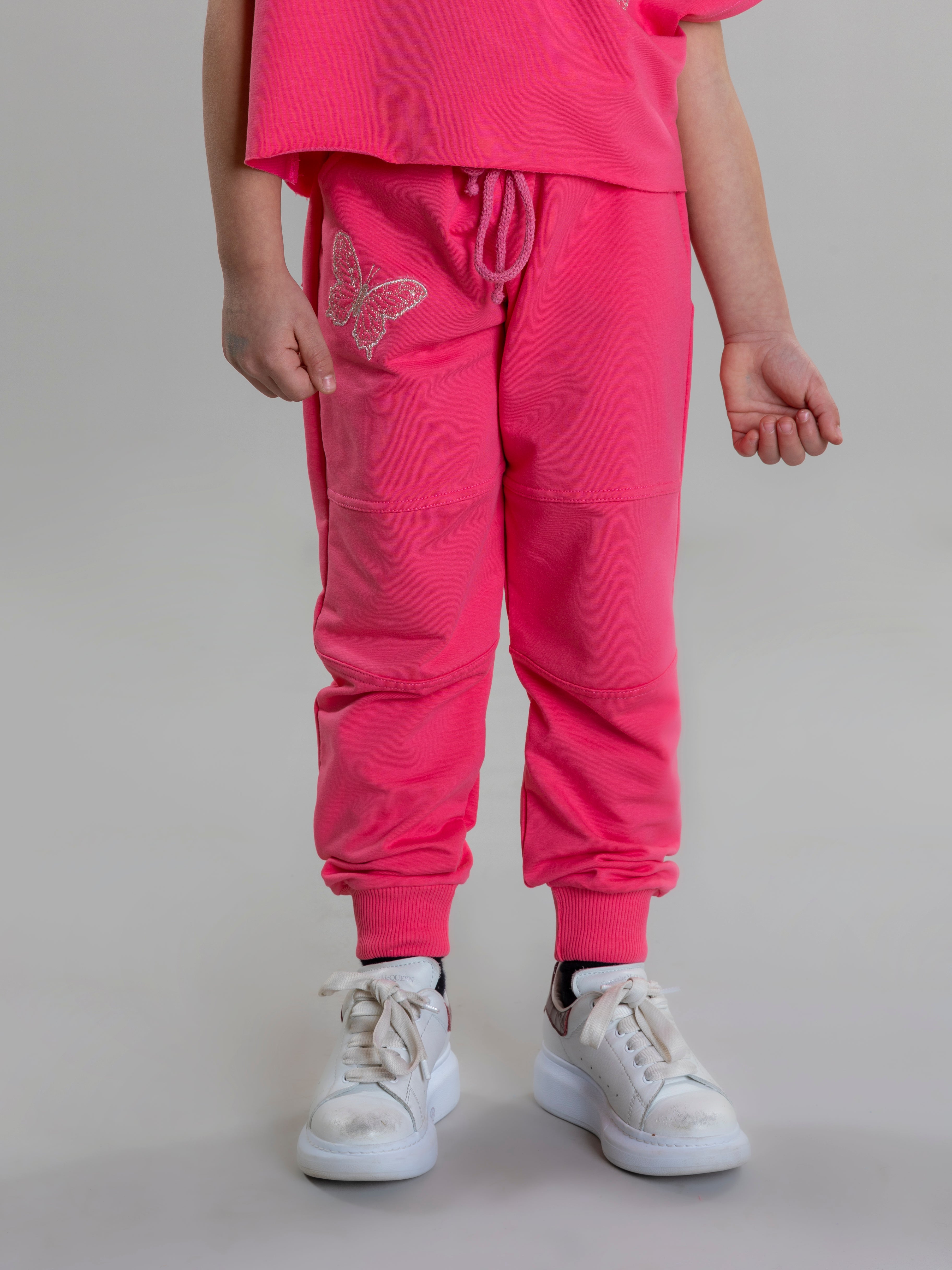 Butterfly Embroidered Sweat Pant For Girls - Fuchsia