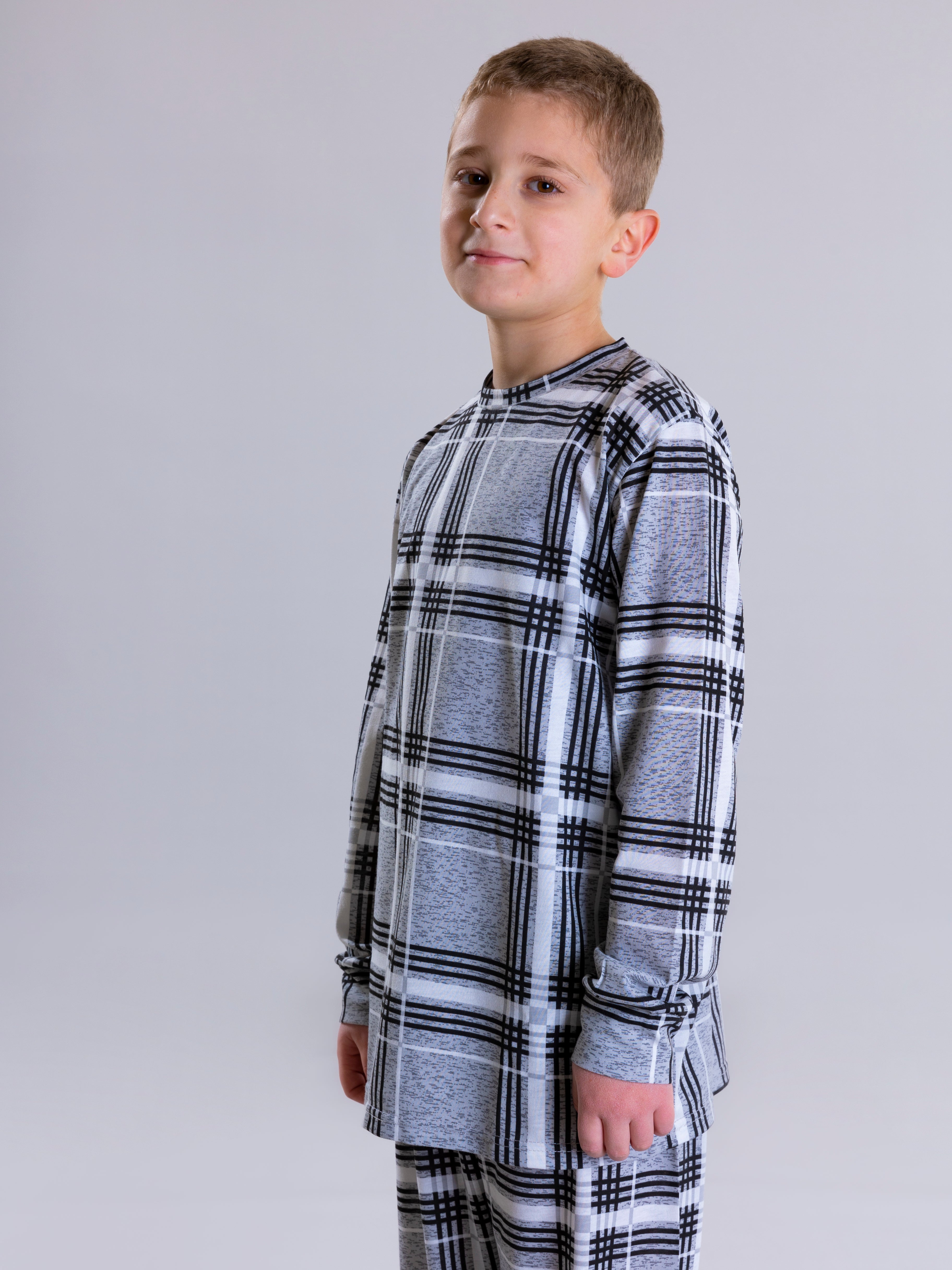 Carreau Pyjama Set For Boys - Grey - Pear