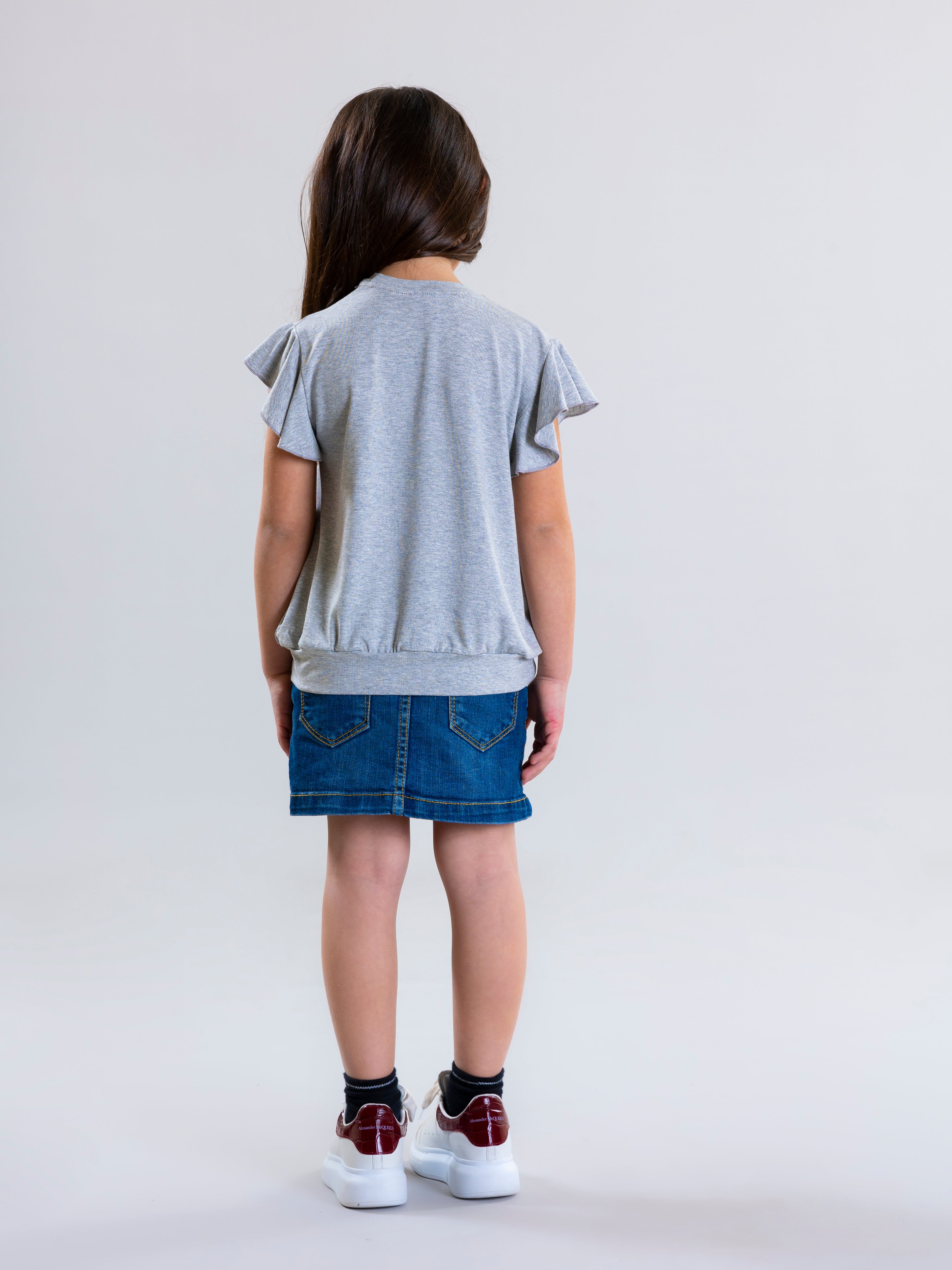 Cherry Embroidered Top For Girls - Grey