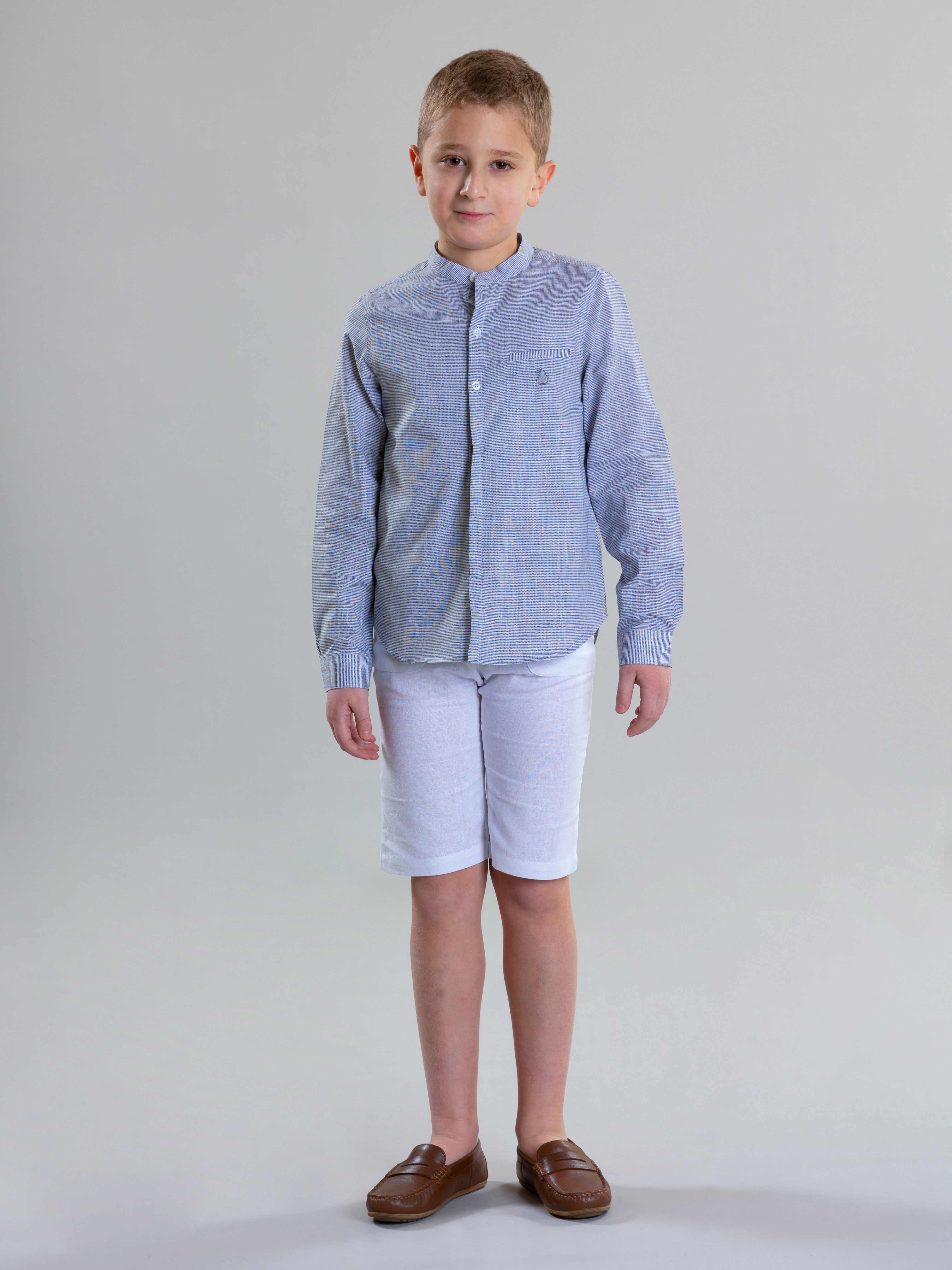 Col Mao Linen Shirt For Boys - Grey