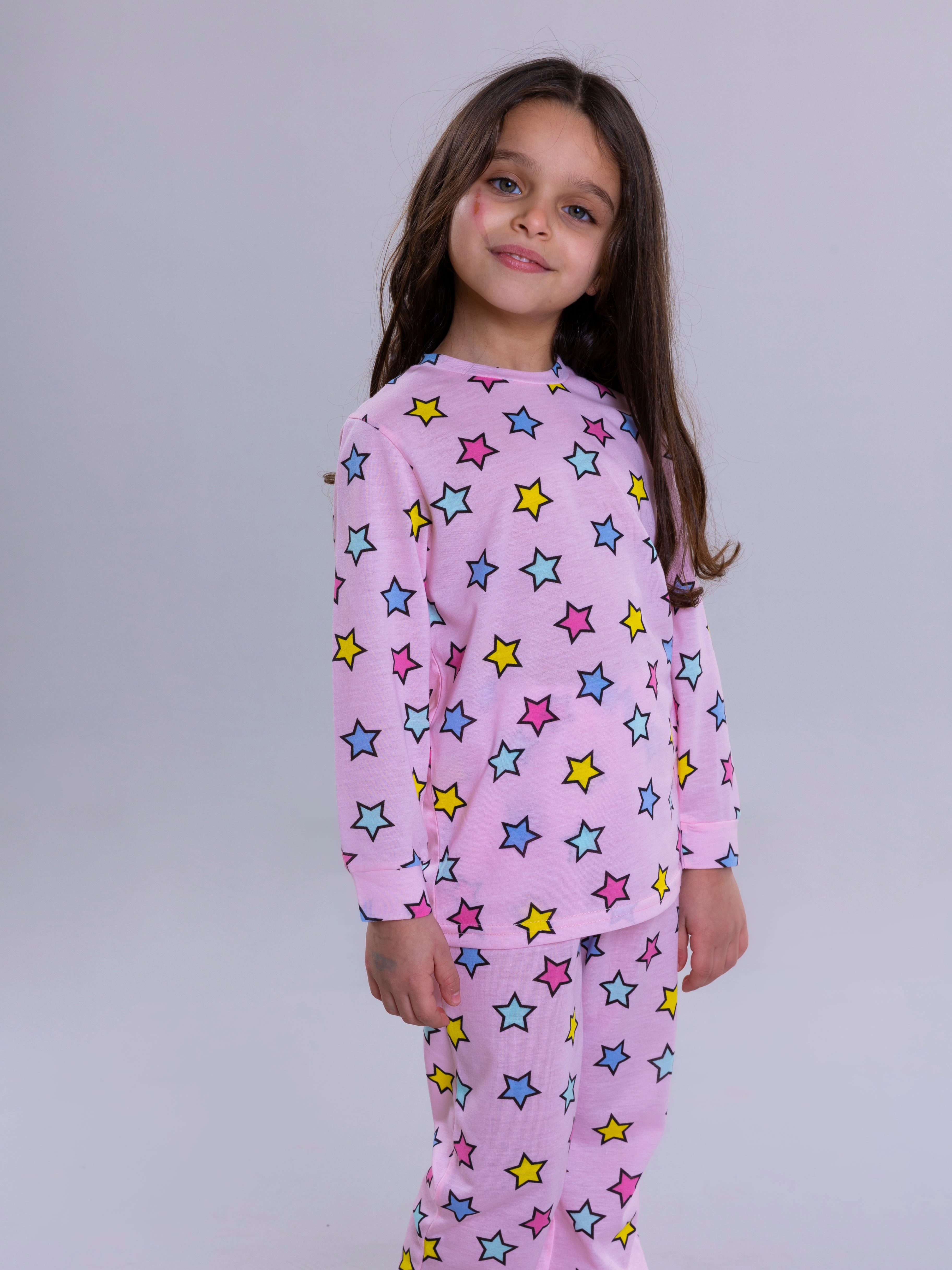 Colorful Stars Pyjama Set For Girls - Pink - Pear