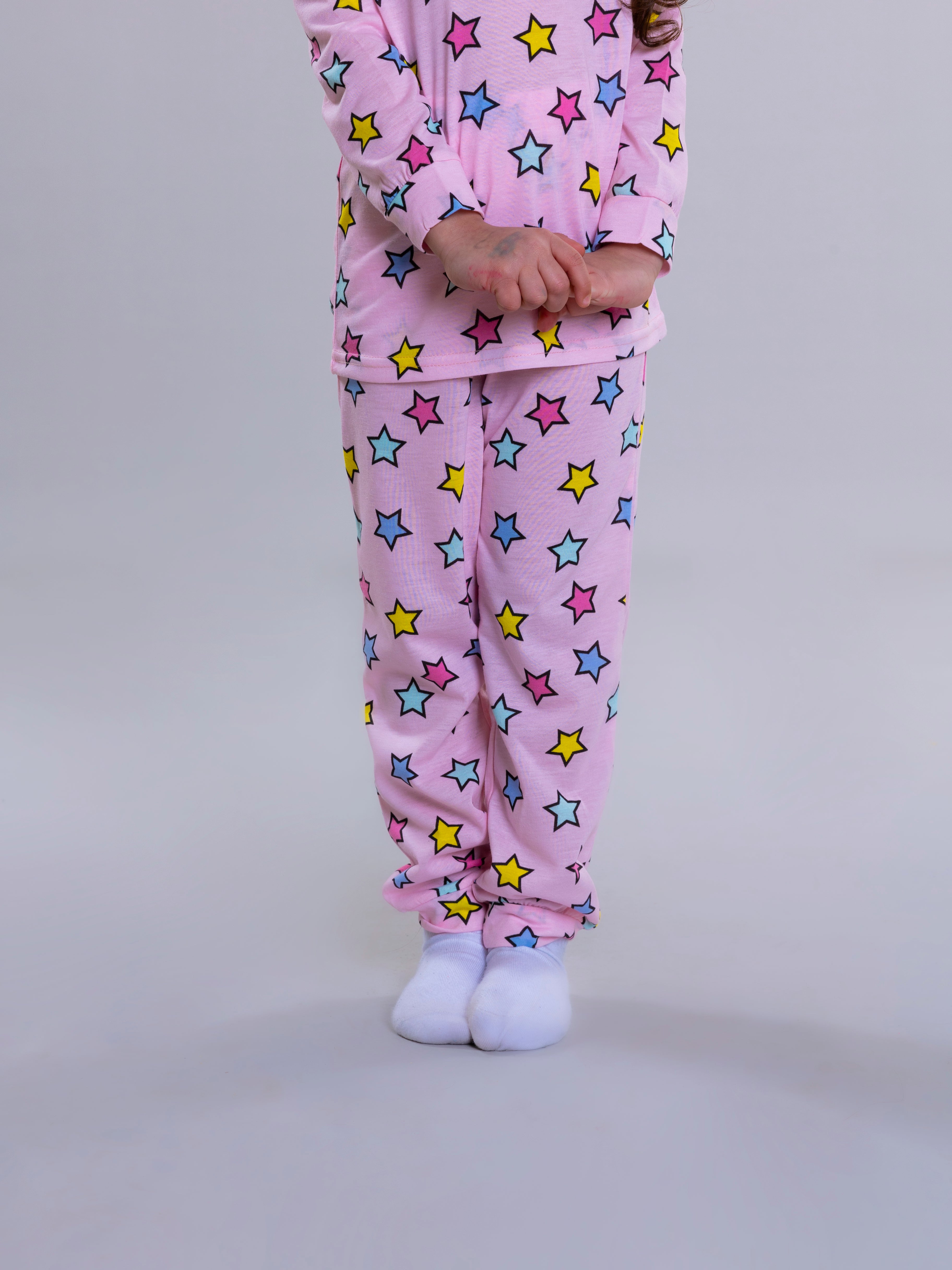 Colorful Stars Pyjama Set For Girls - Pink - Pear