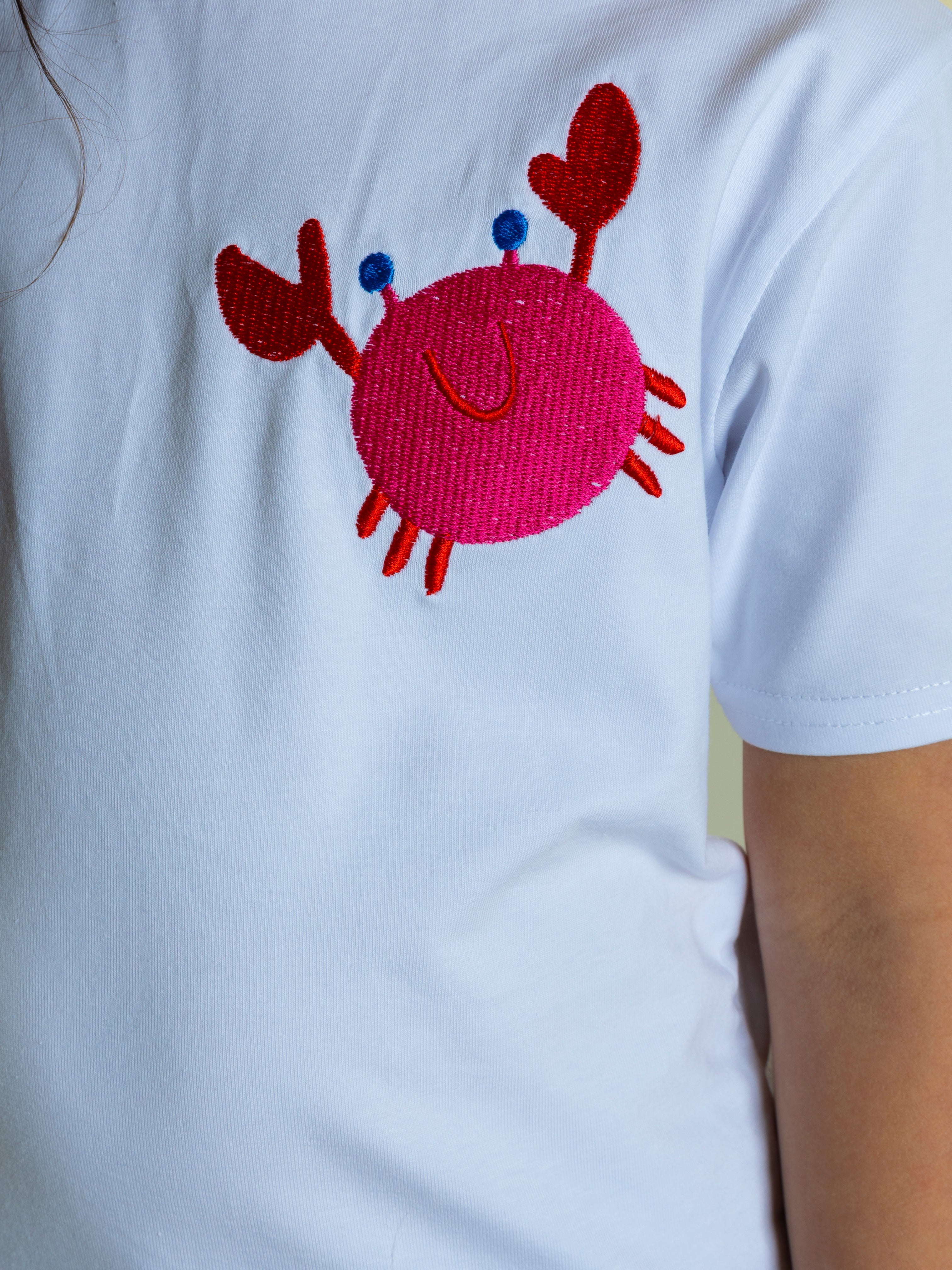 Crab Embroidered Unisex T-Shirt - White