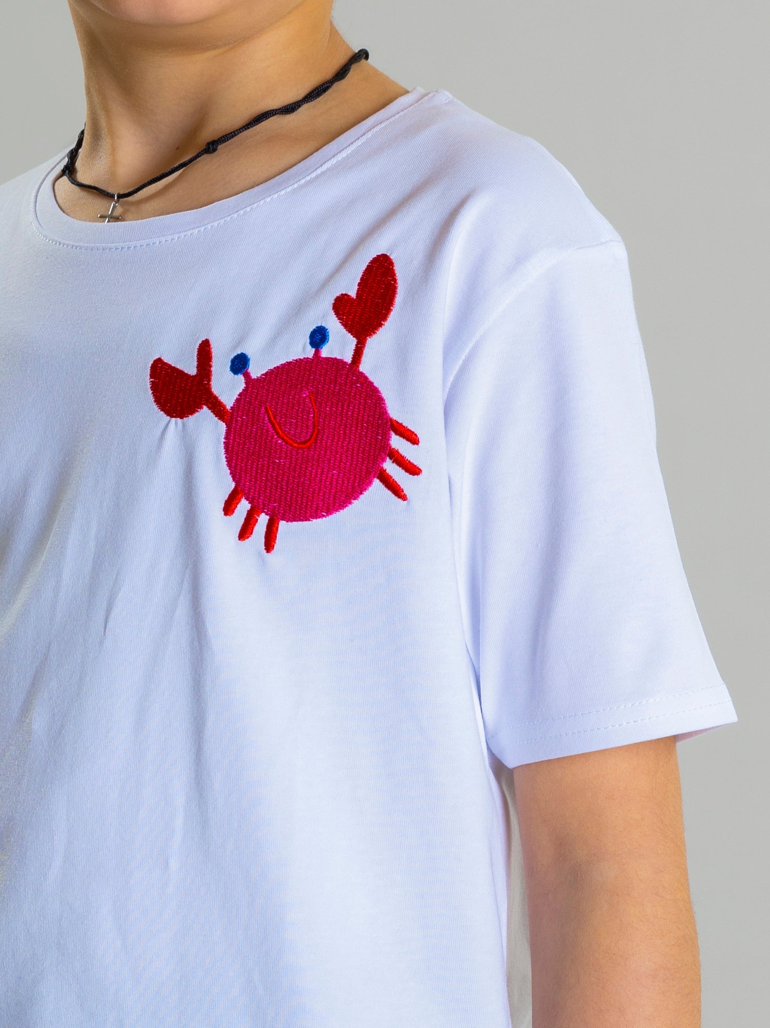 Crab Embroidered Unisex T-Shirt - White