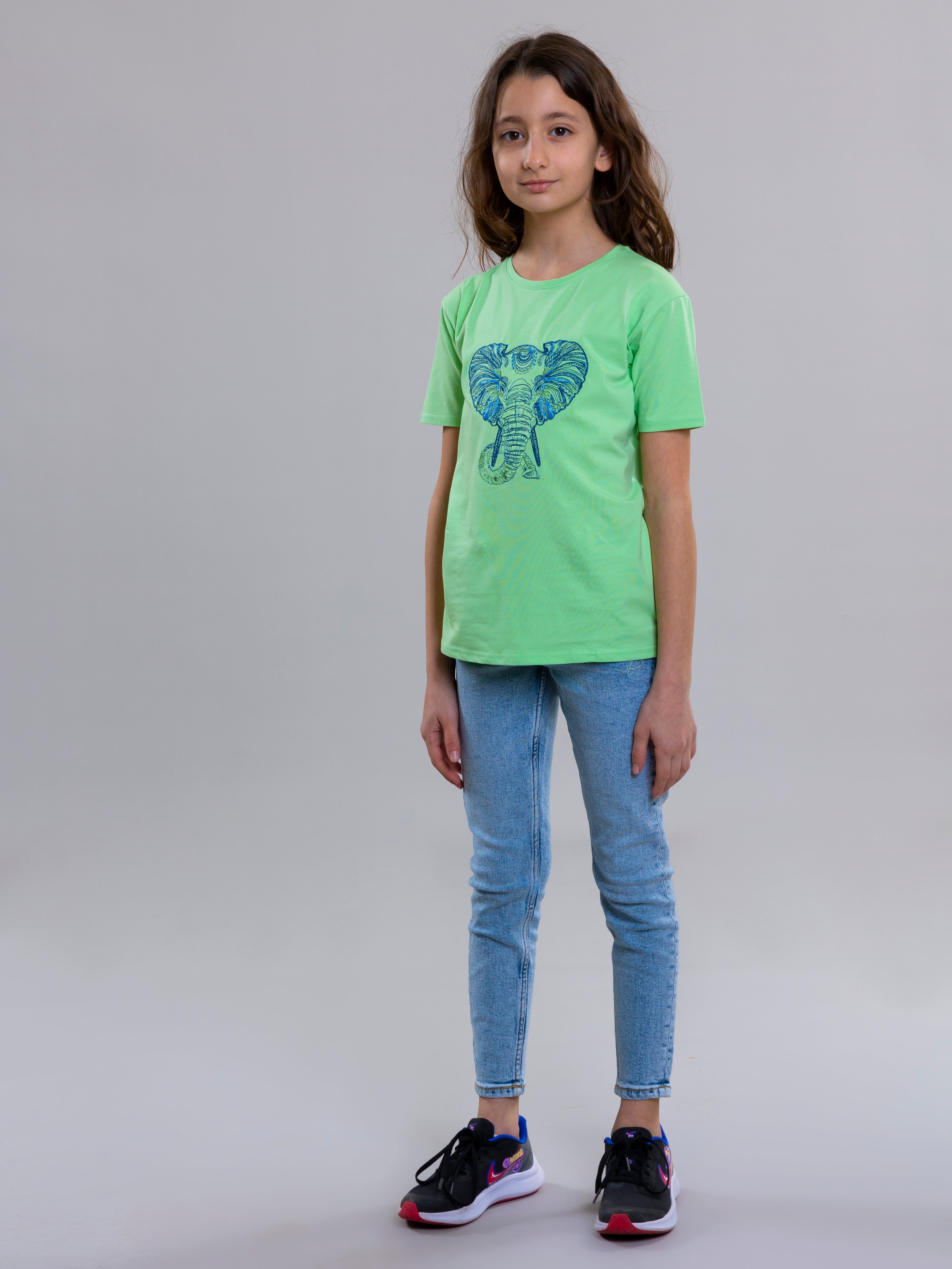 Elephant Embroidered Unisex T-Shirt - Light Green