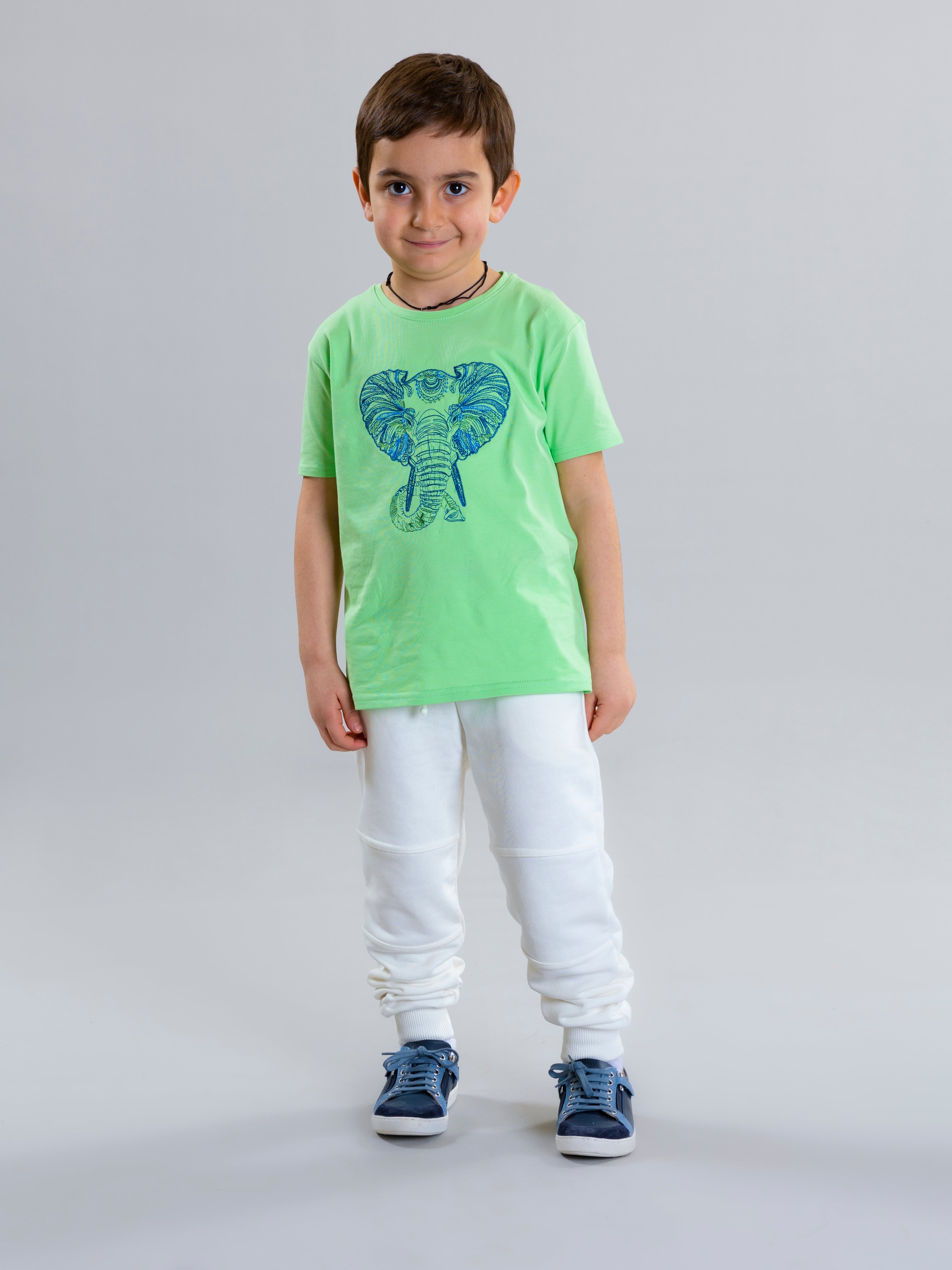 Elephant Embroidered Unisex T-Shirt - Light Green