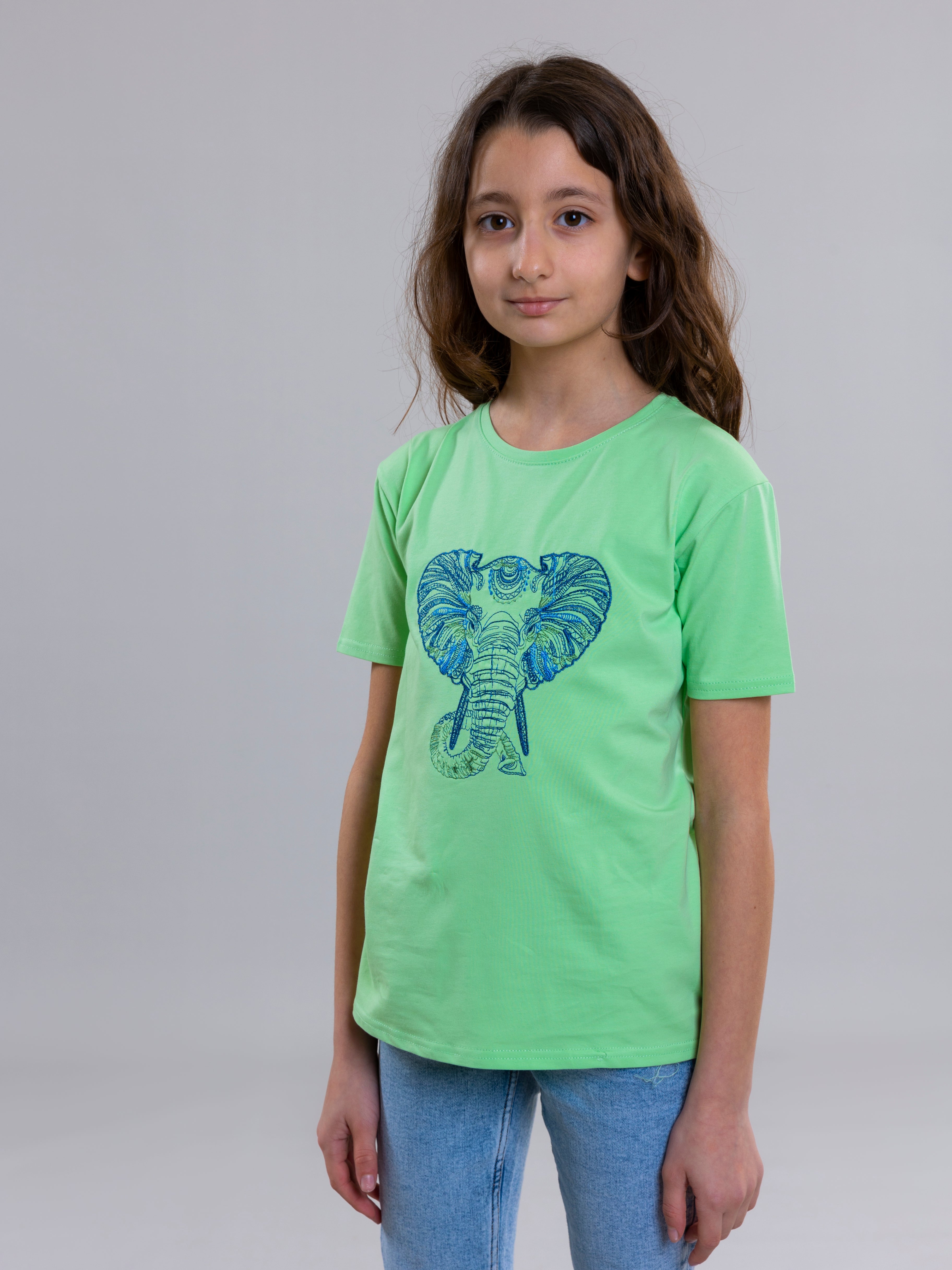 Elephant Embroidered Unisex T-Shirt - Light Green