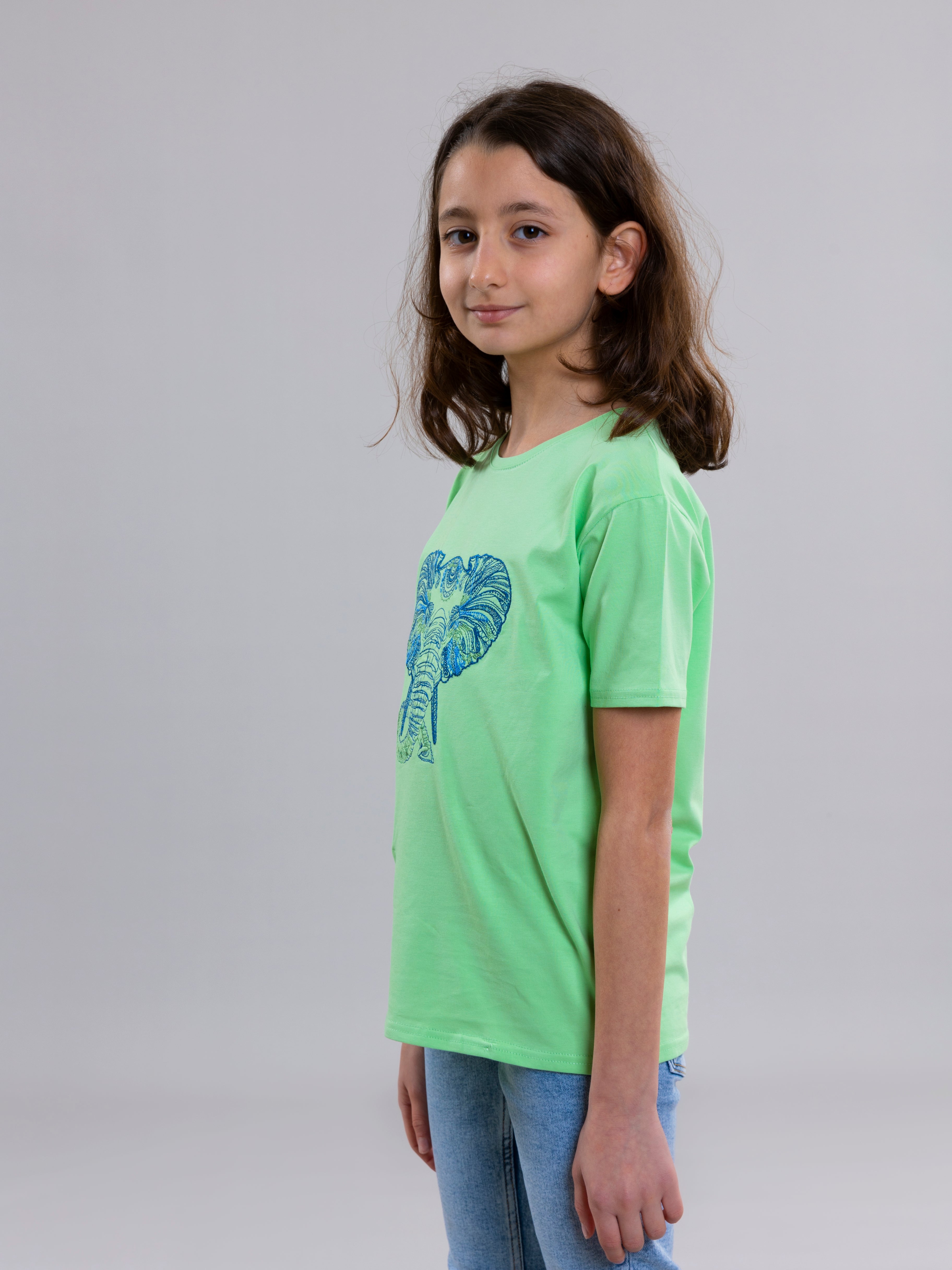 Elephant Embroidered Unisex T-Shirt - Light Green