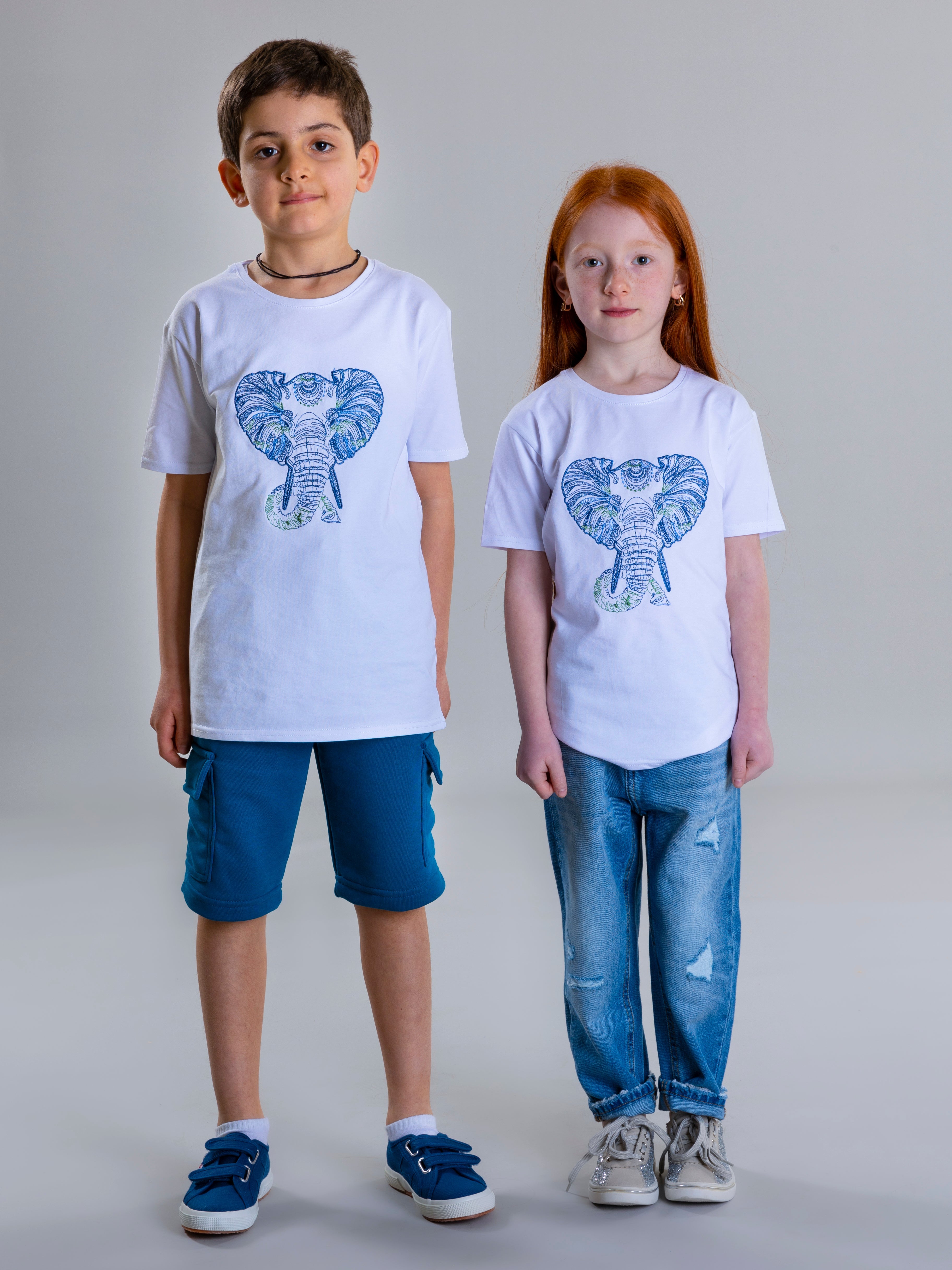 Elephant Embroidered Unisex T-Shirt - White