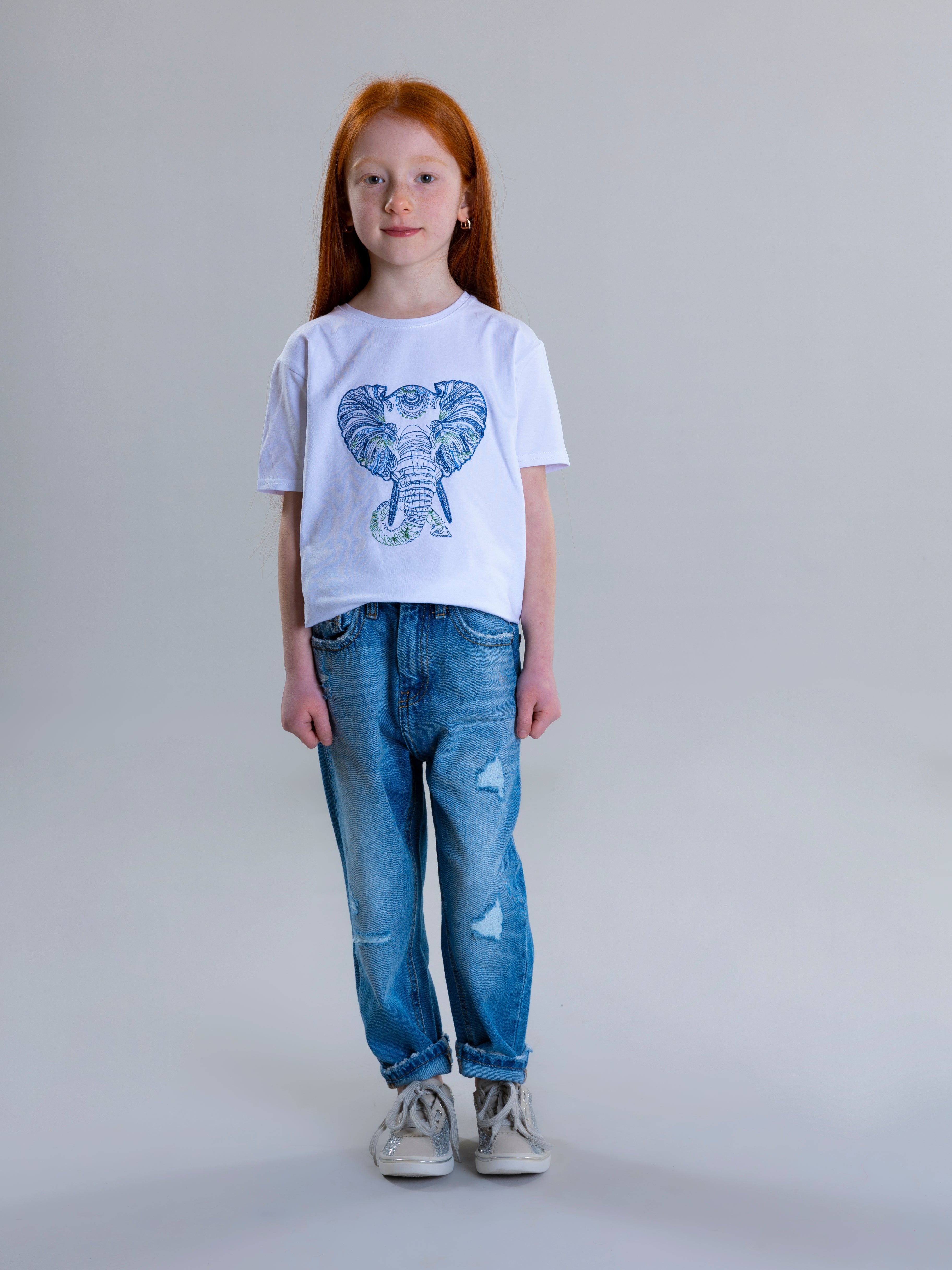 Elephant Embroidered Unisex T-Shirt - White