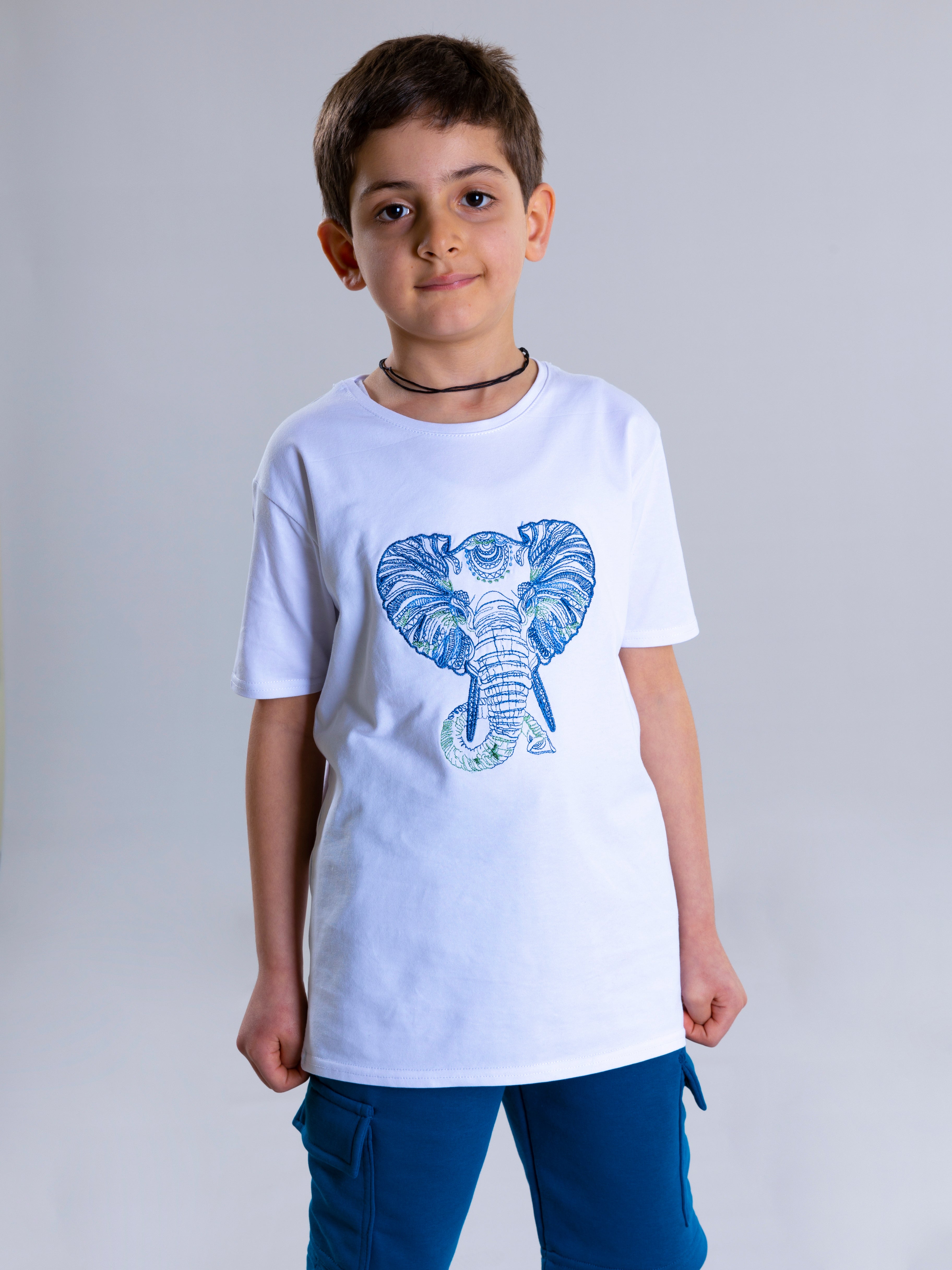 Elephant Embroidered Unisex T-Shirt - White