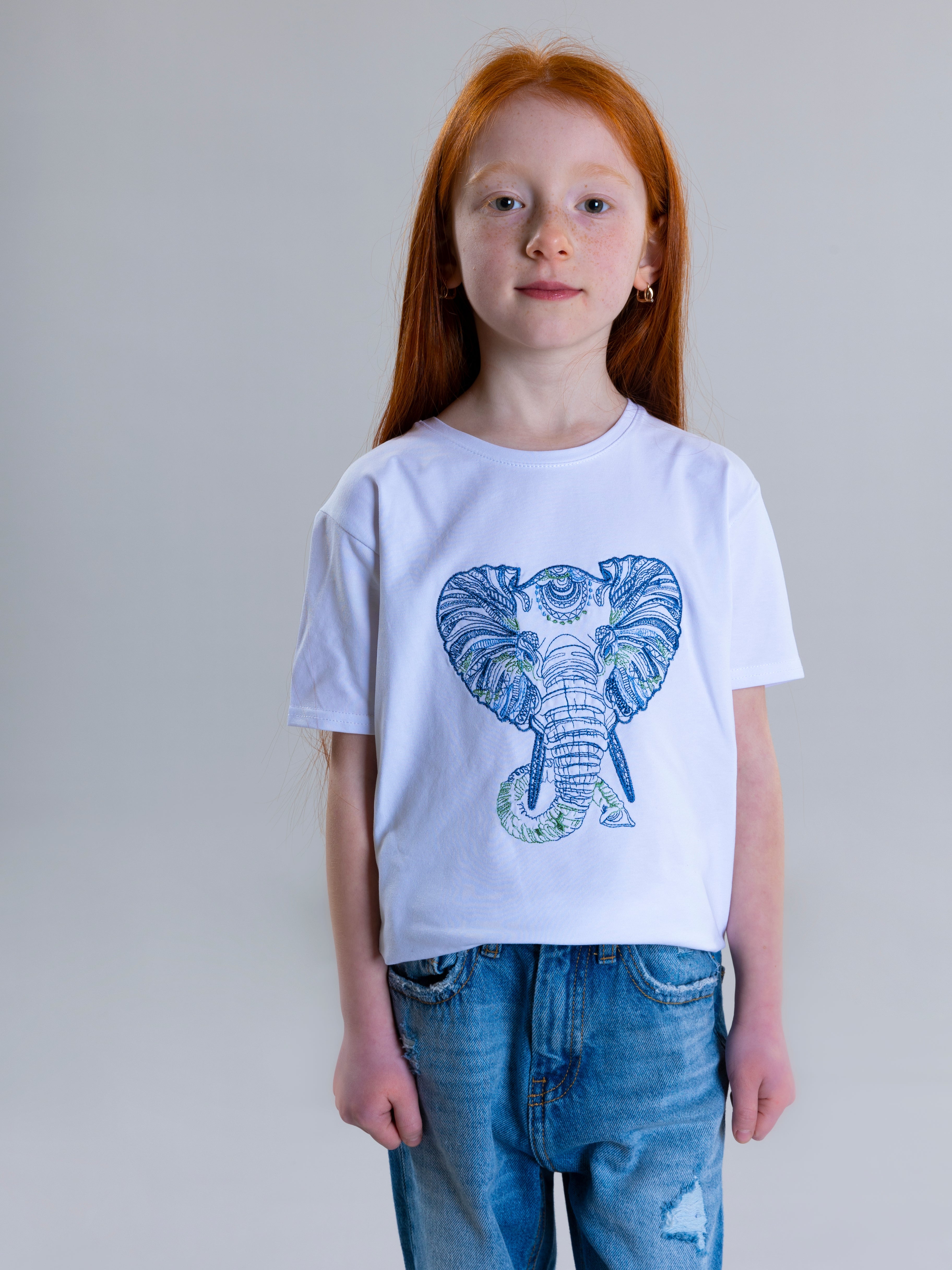 Elephant Embroidered Unisex T-Shirt - White