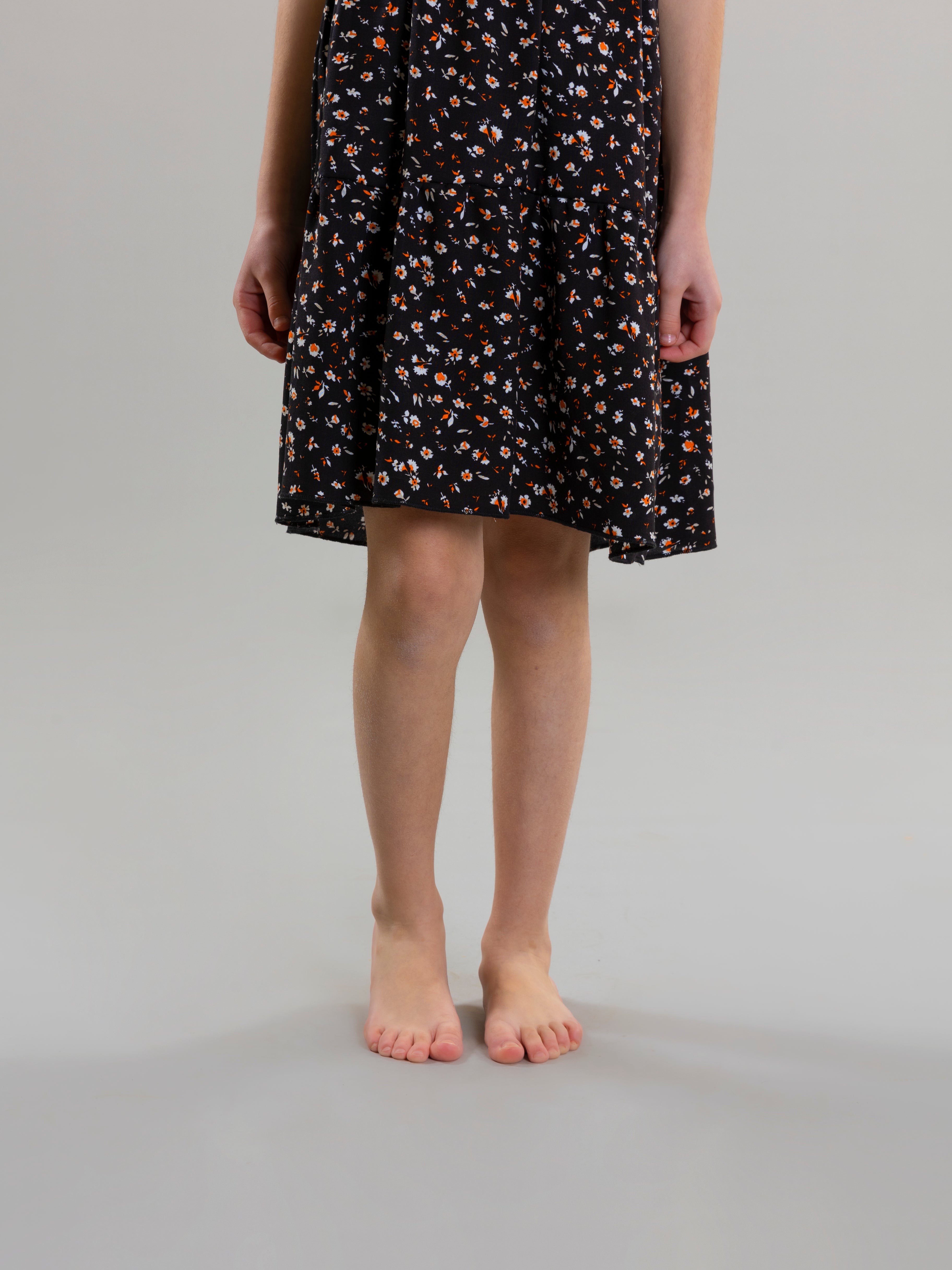 Floral Ruffled Dress For Girls - Black