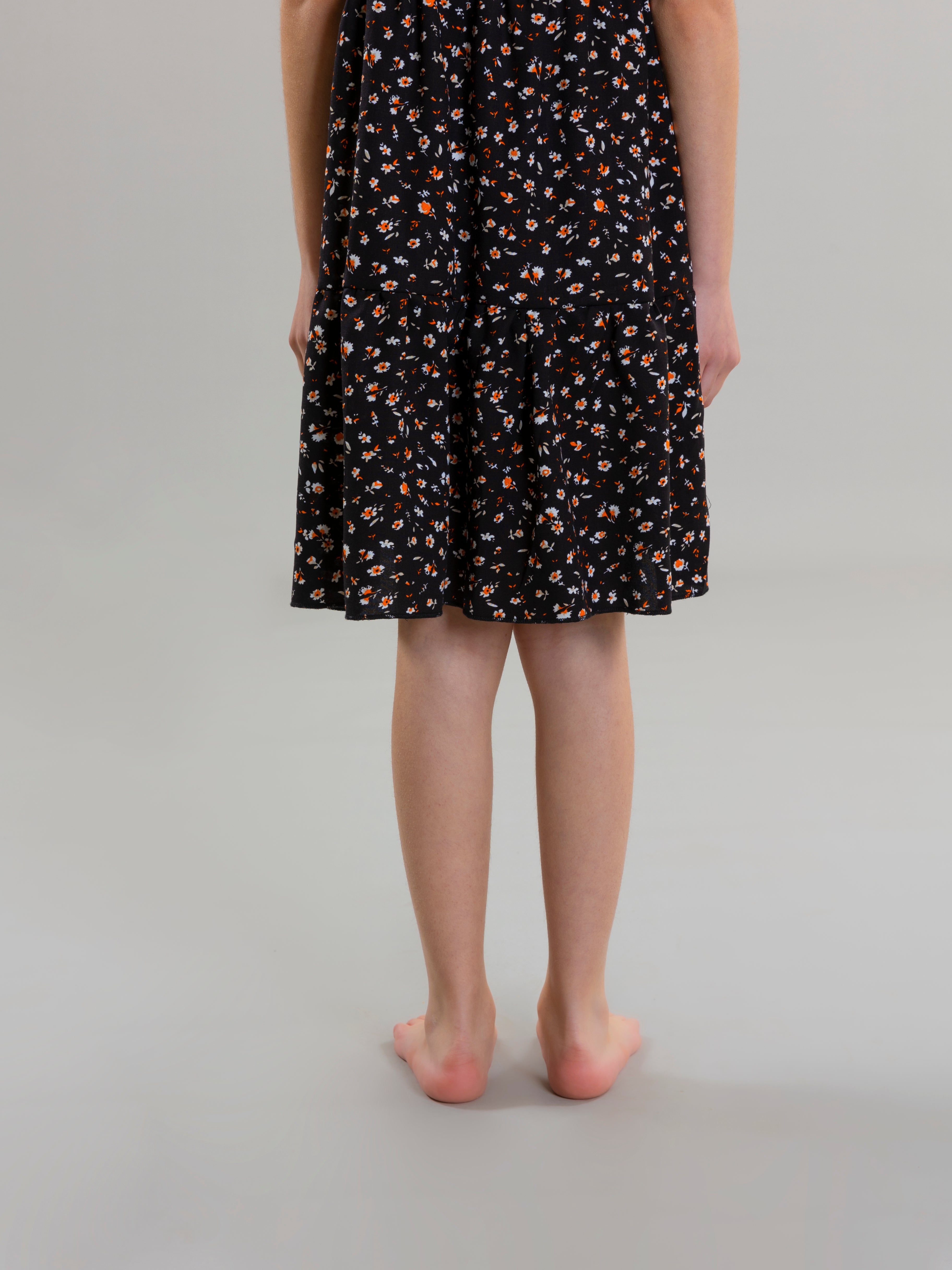 Floral Ruffled Dress For Girls - Black