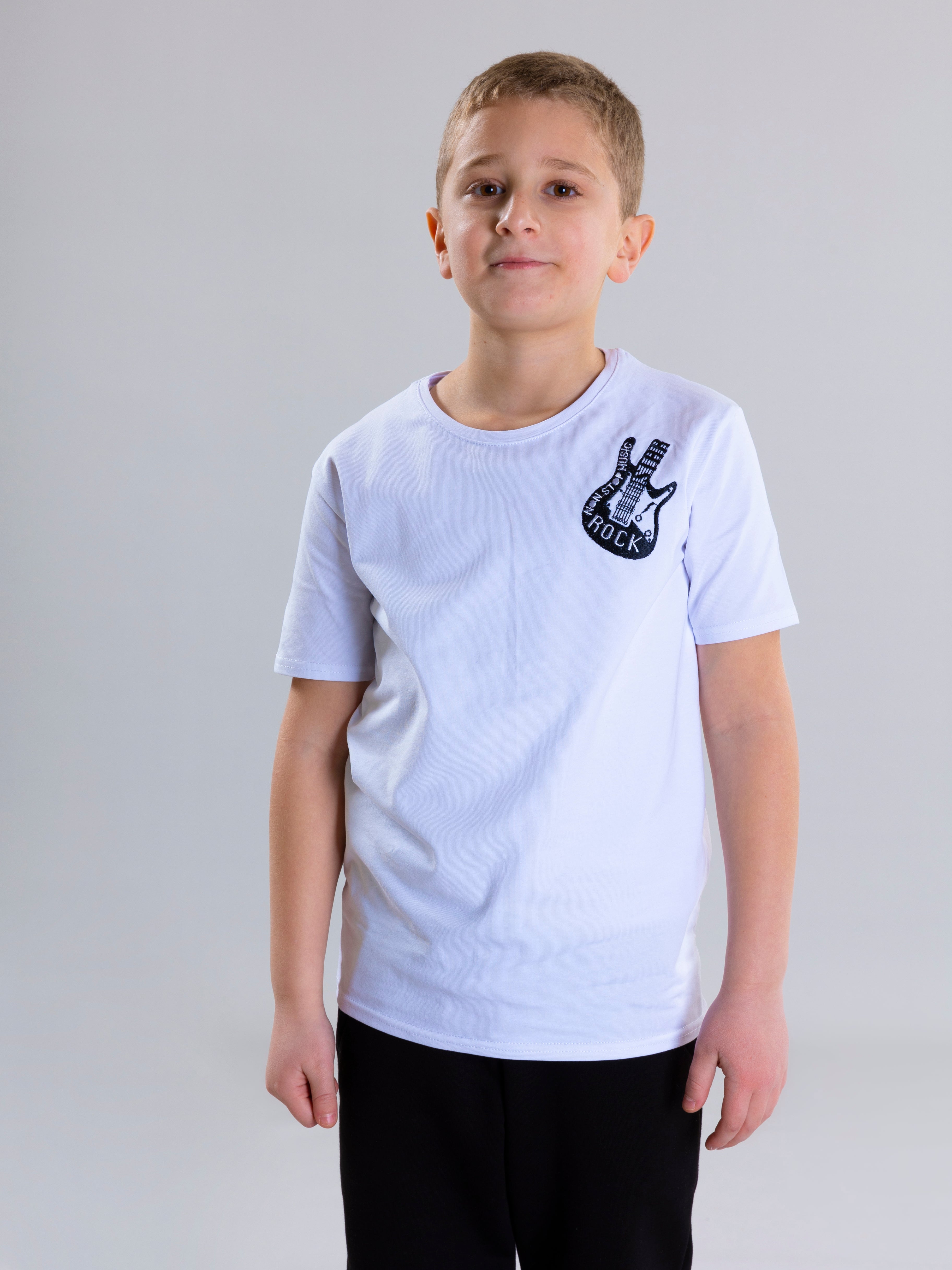 Guitar Embroidered For Boys T-Shirt - White