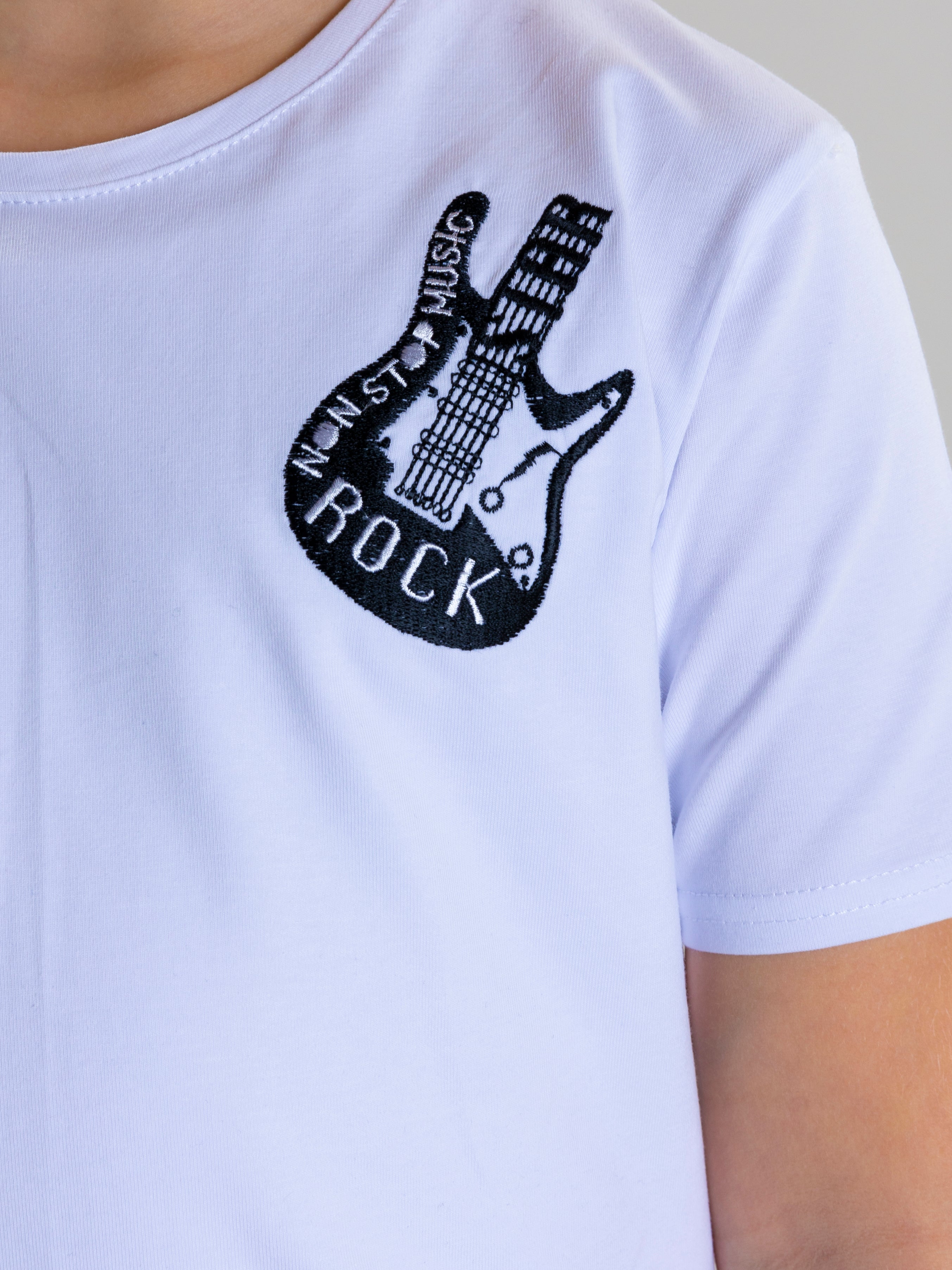 Guitar Embroidered For Boys T-Shirt - White