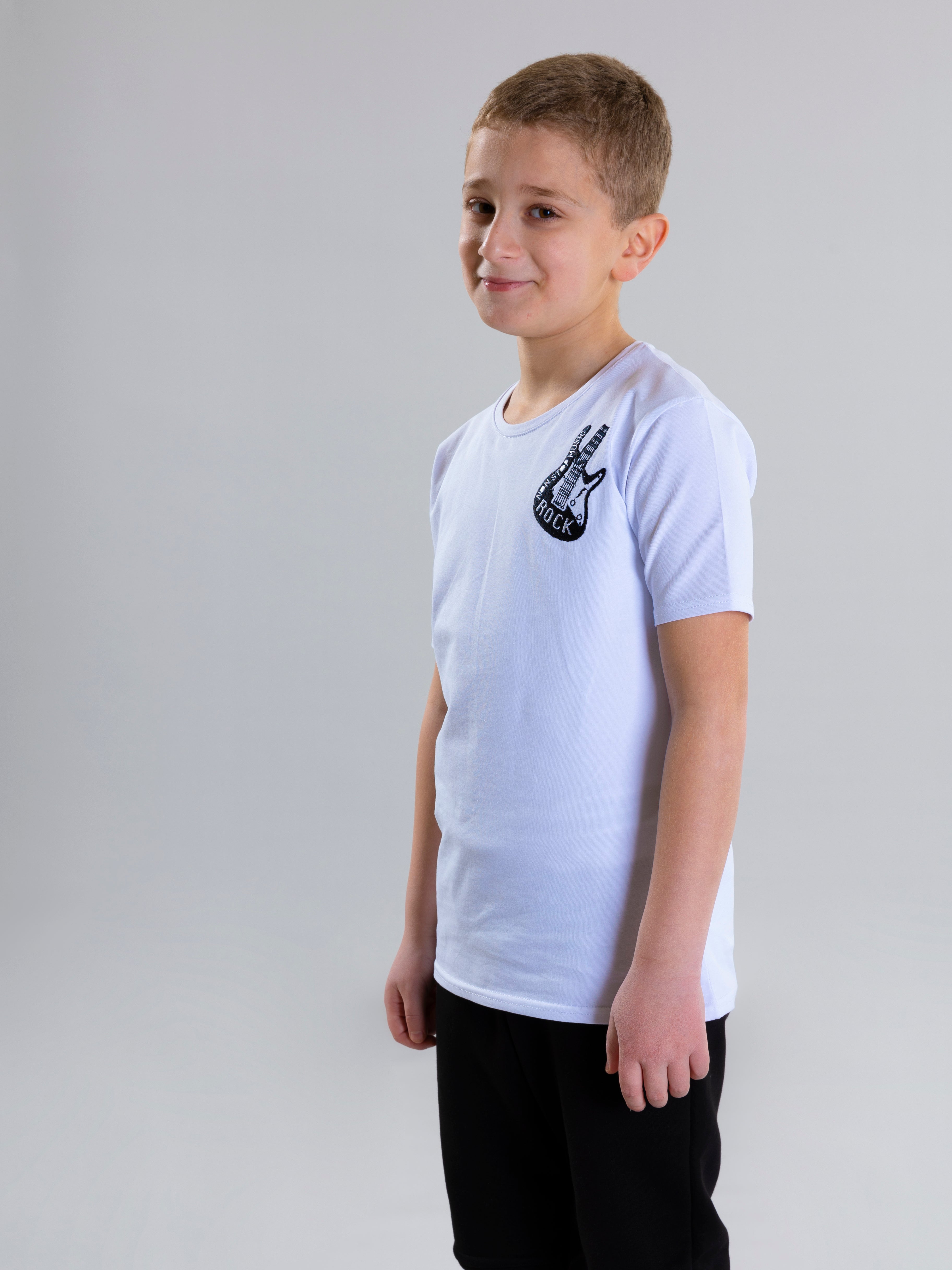 Guitar Embroidered For Boys T-Shirt - White