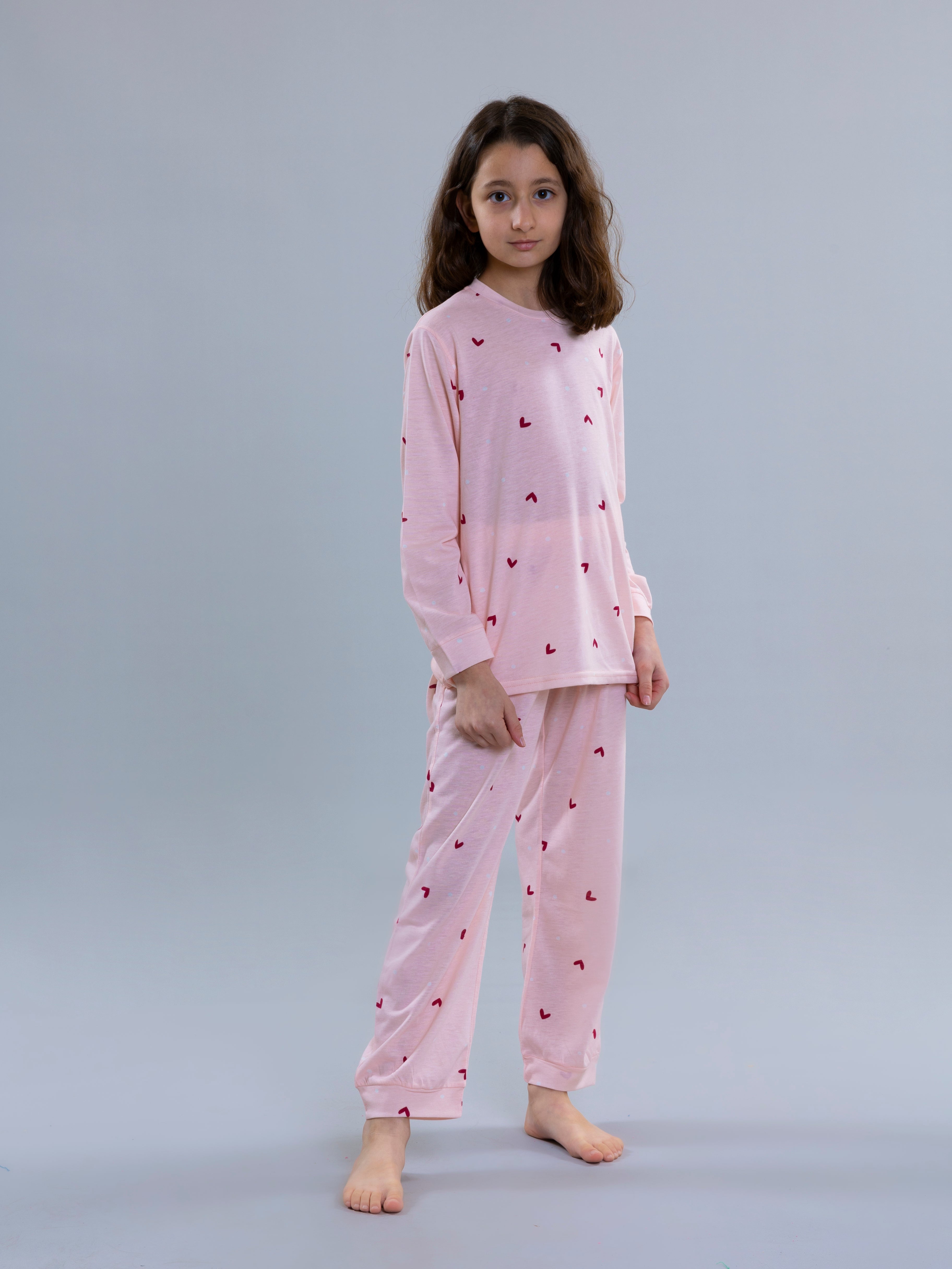 Mini heart pyjama set for Girls - pink - Pear