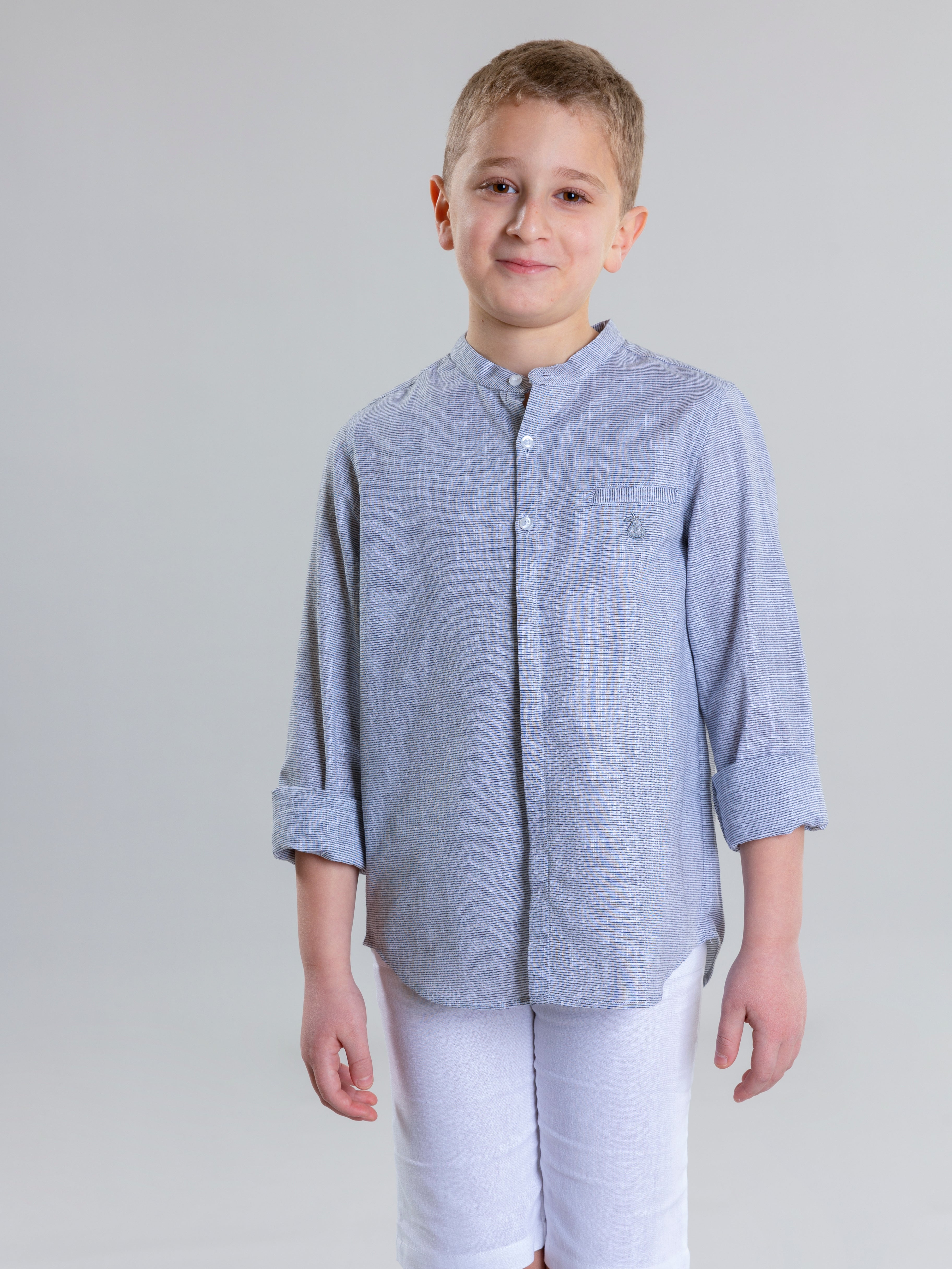 Col Mao Linen Shirt For Boys - Grey - Pear