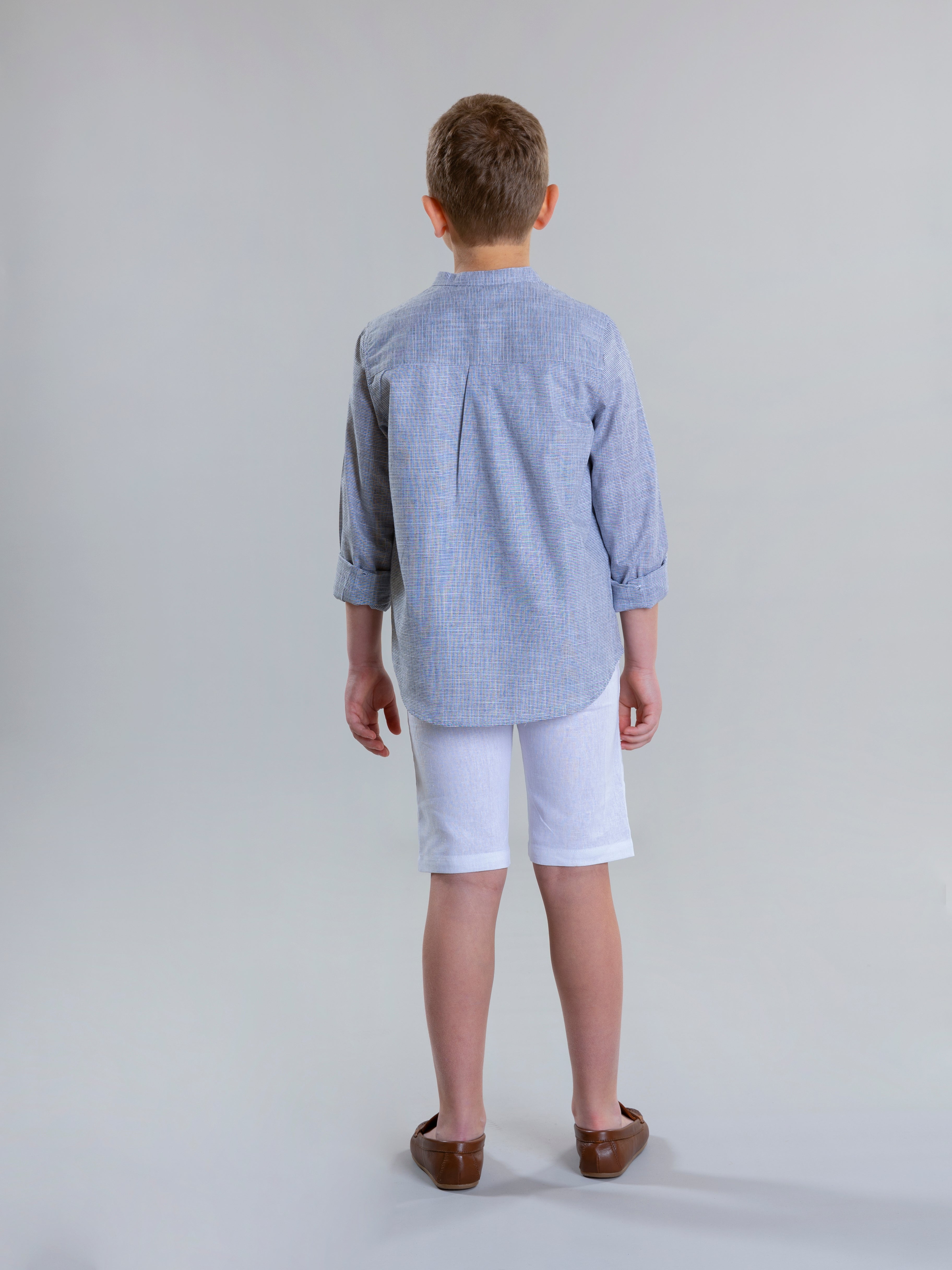 Col Mao Linen Shirt For Boys - Grey - Pear