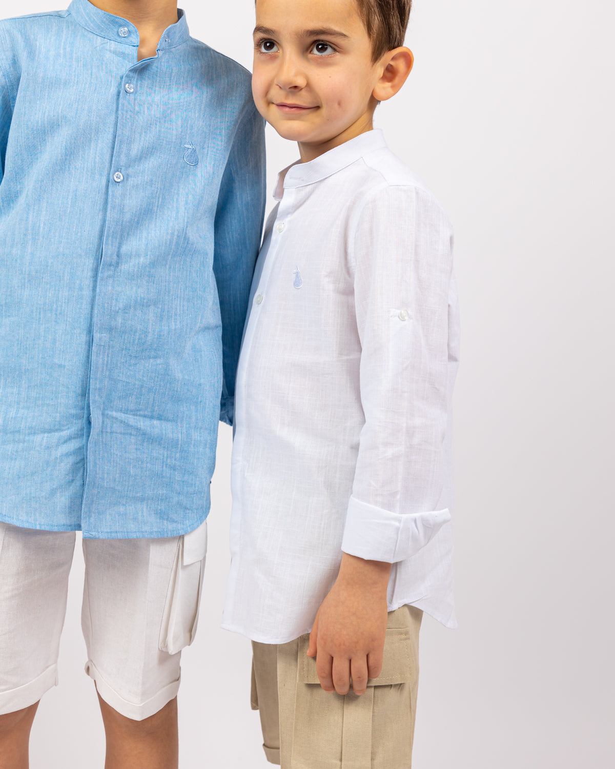 Col Mao Linen Shirt For Boys - White - Pear