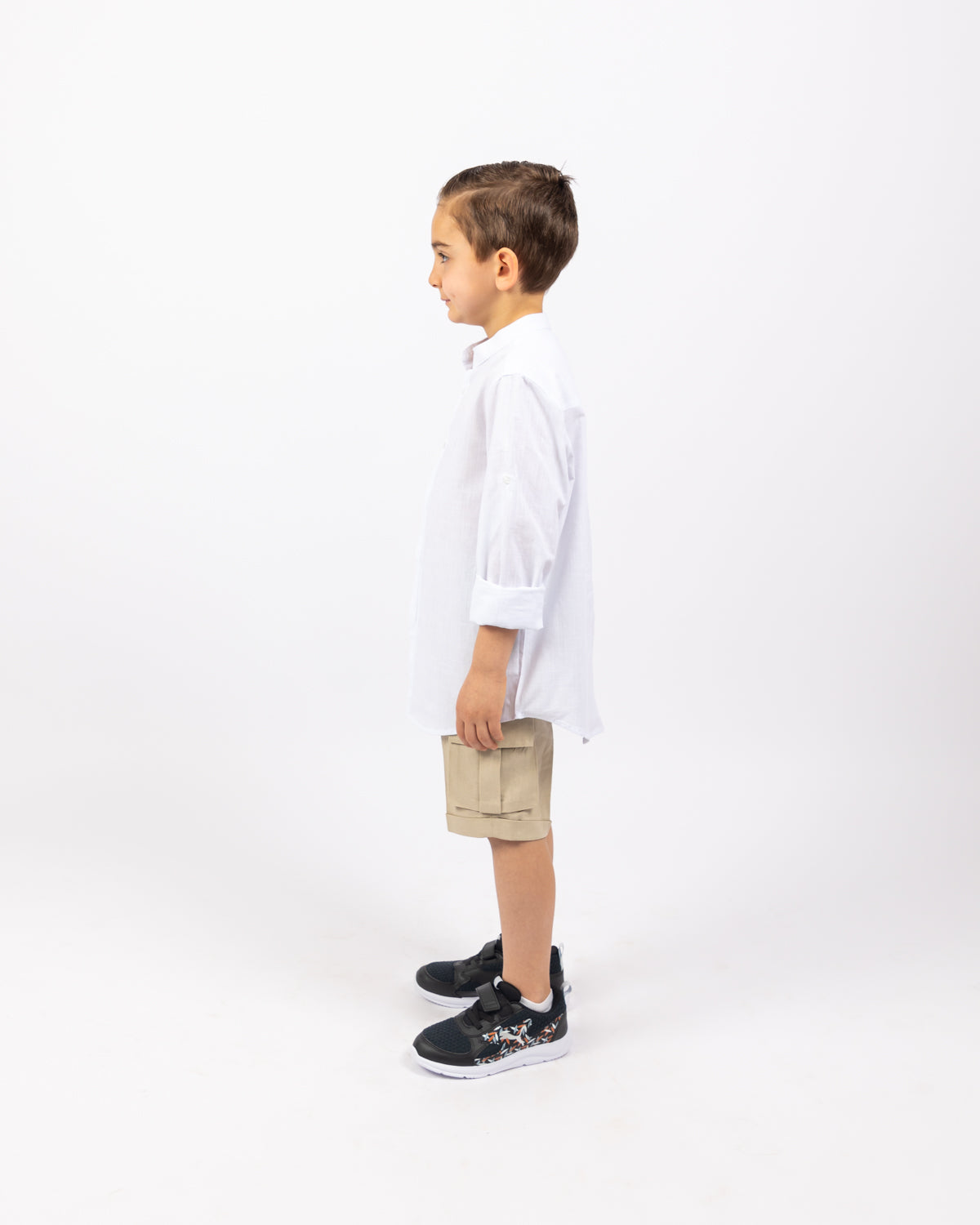 Col Mao Linen Shirt For Boys - White - Pear