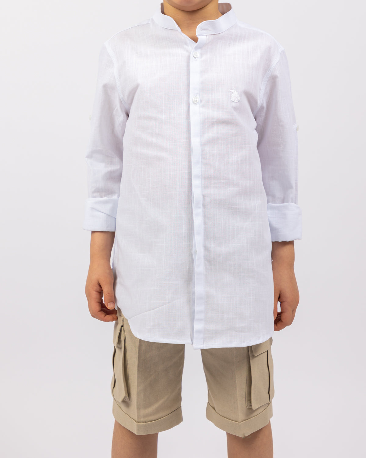 Col Mao Linen Shirt For Boys - White - Pear