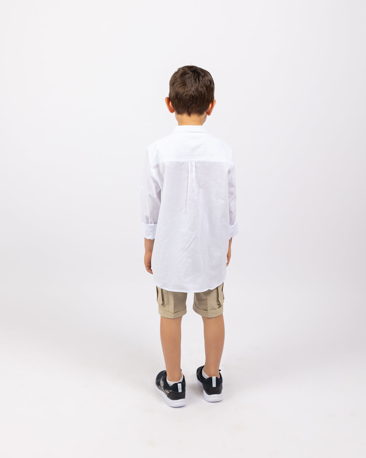 Col Mao Linen Shirt For Boys - White - Pear