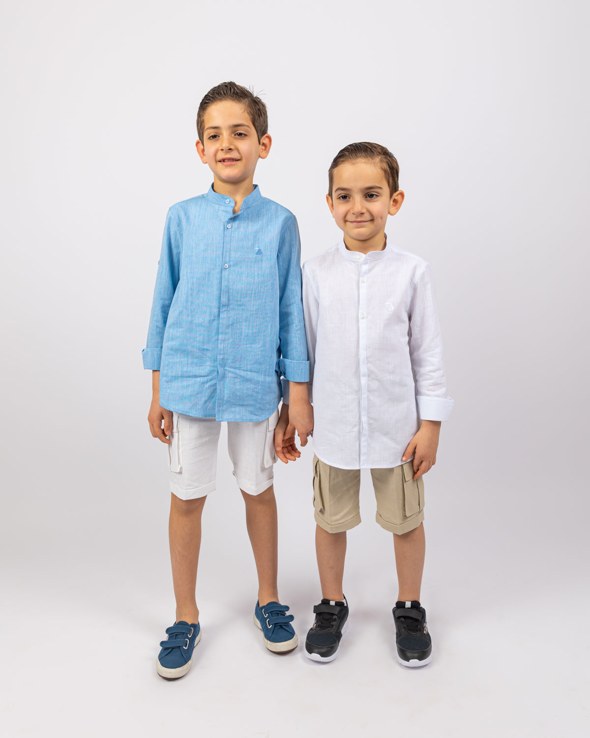 Col Mao Linen Shirt For Boys - White - Pear