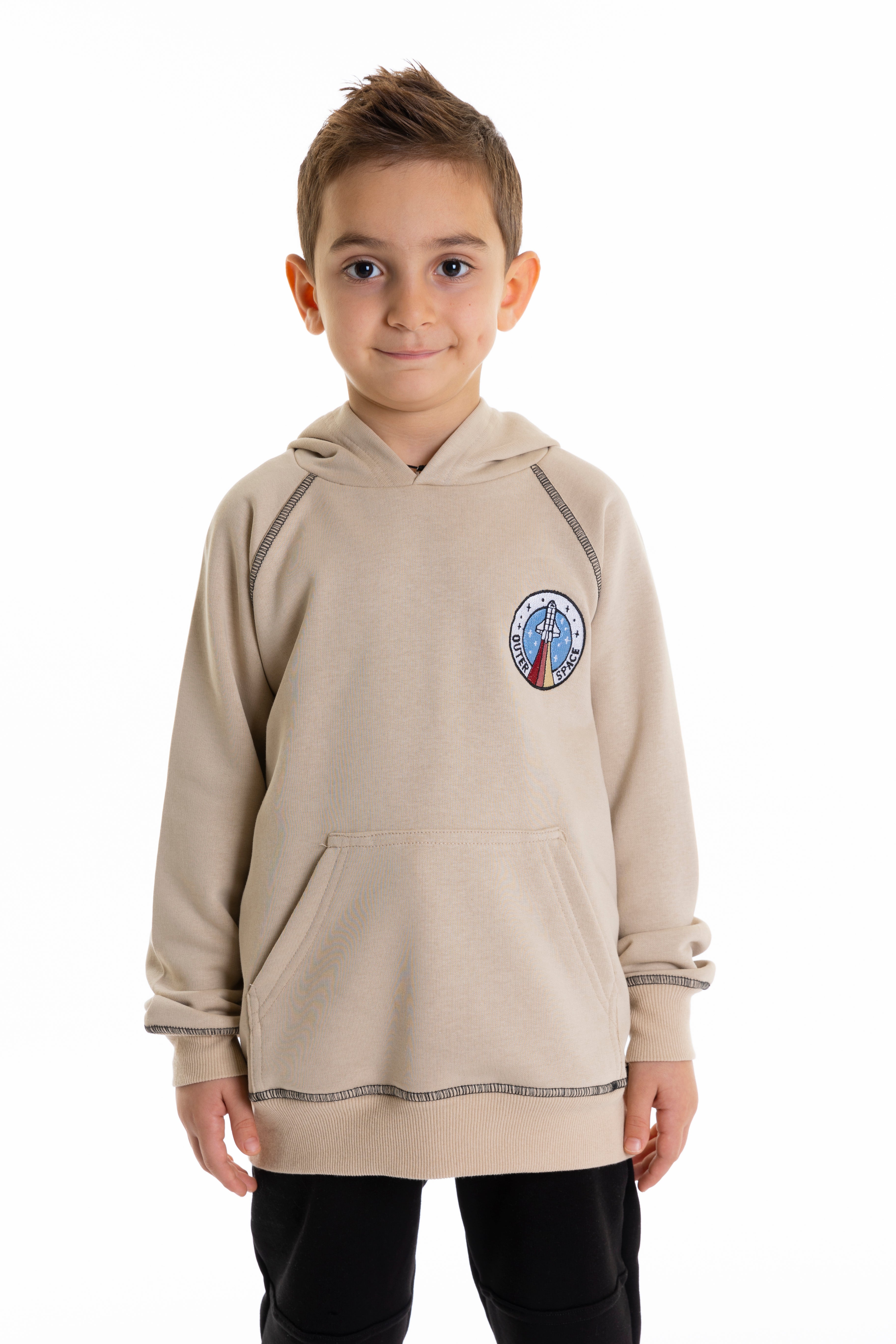 Rocket Sweatshirt with Hoodie For Boys - Beige - Pear