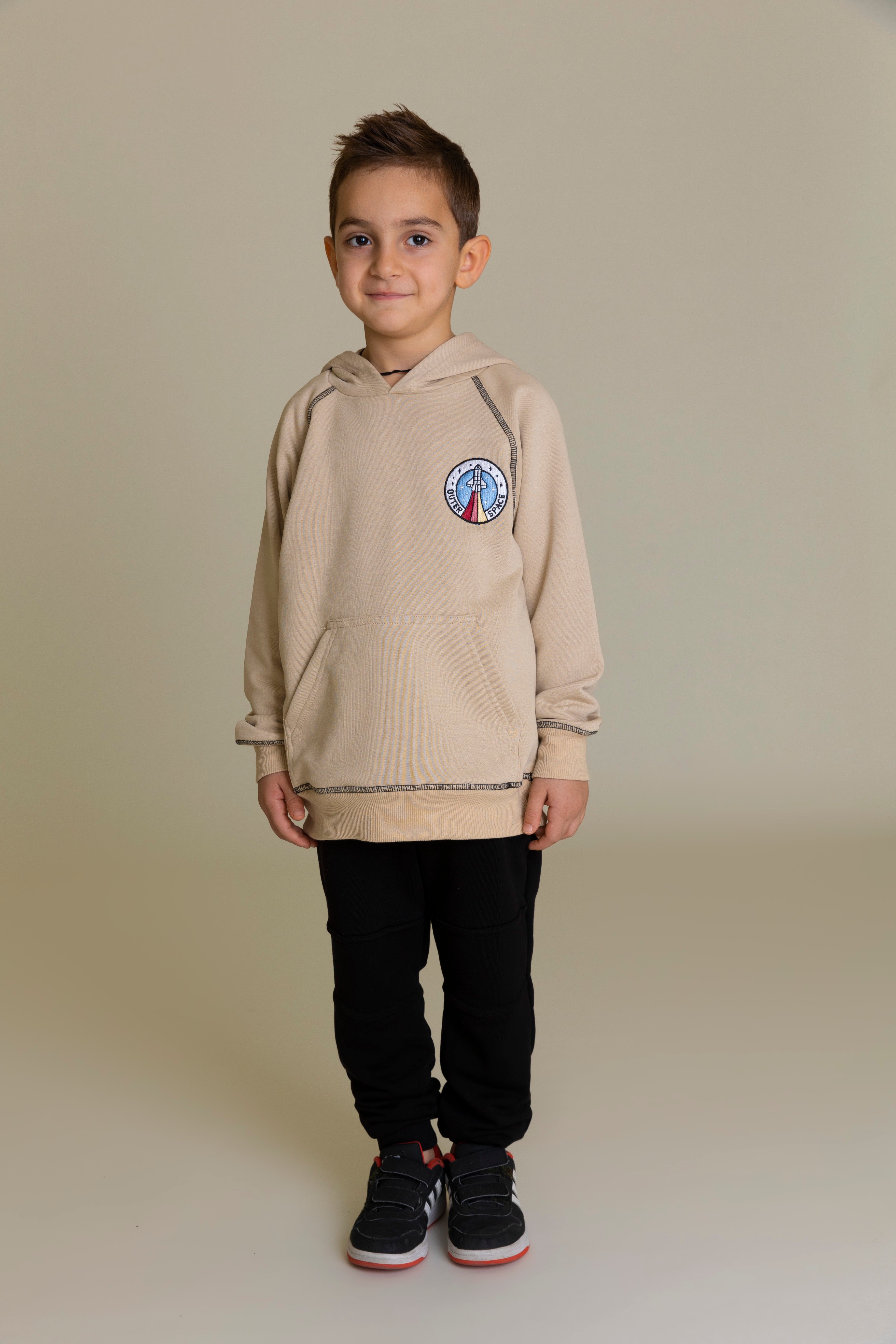 Rocket Sweatshirt with Hoodie For Boys - Beige - Pear