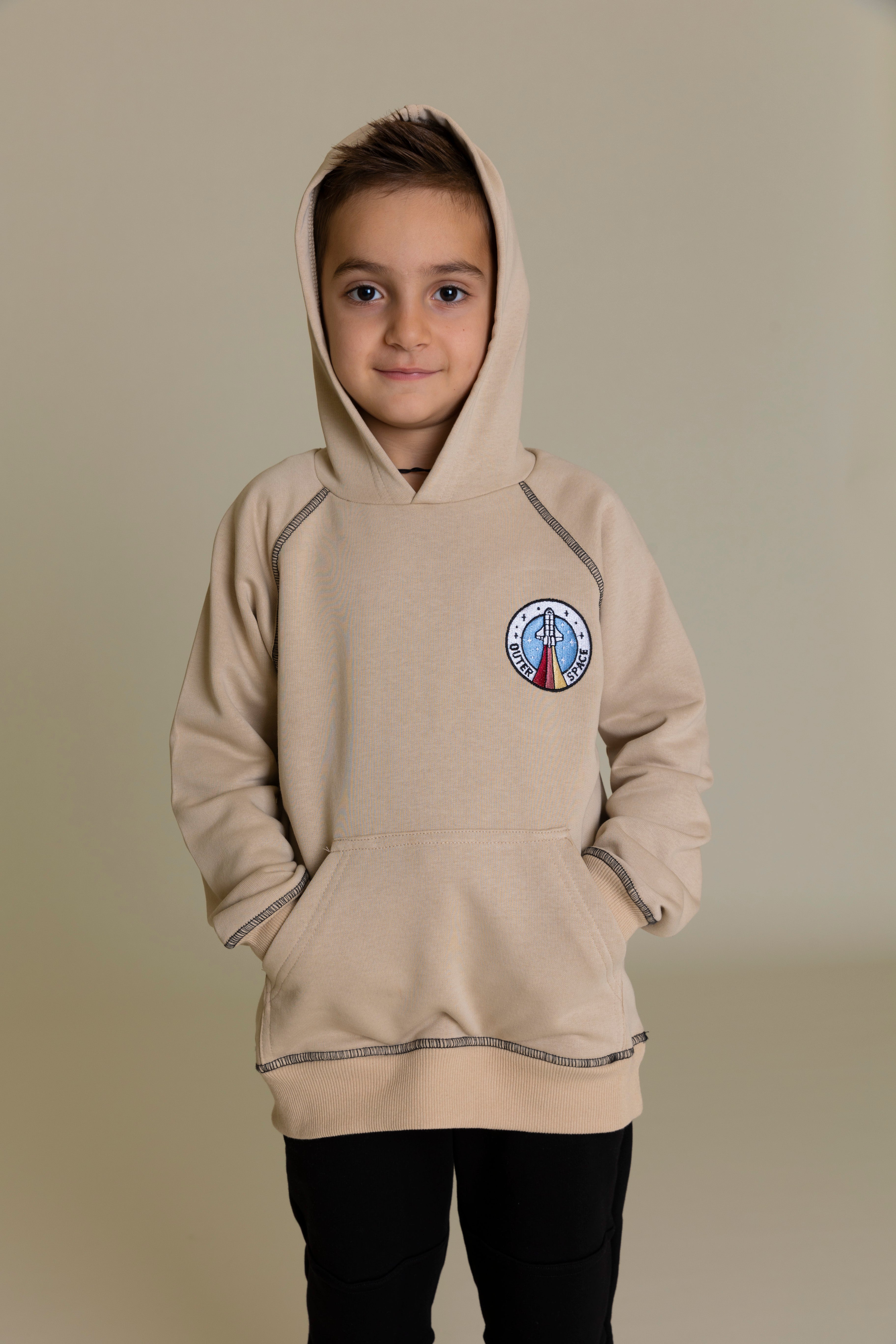Rocket Sweatshirt with Hoodie For Boys - Beige - Pear