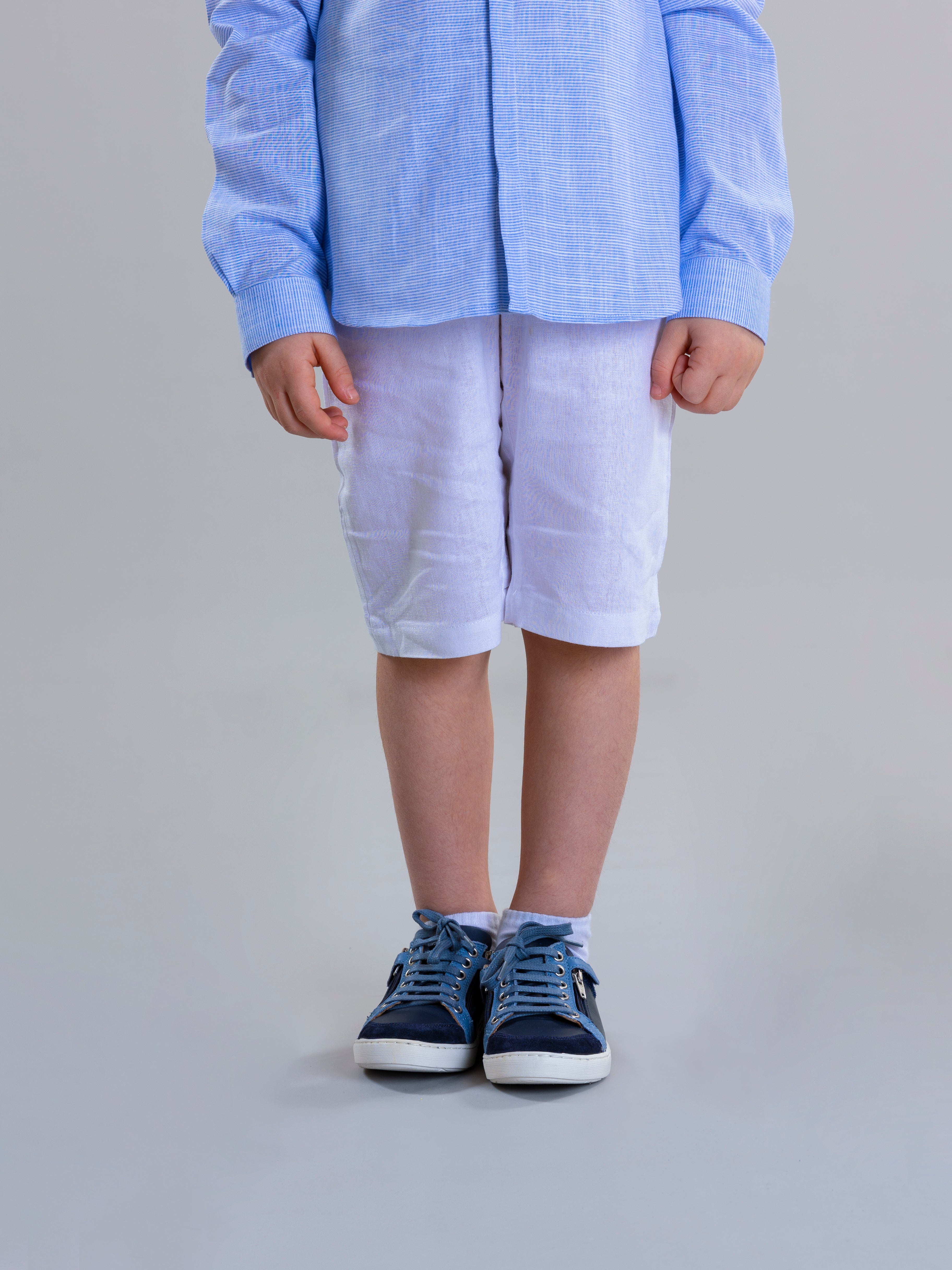 Linen Short For Boys - White - Pear