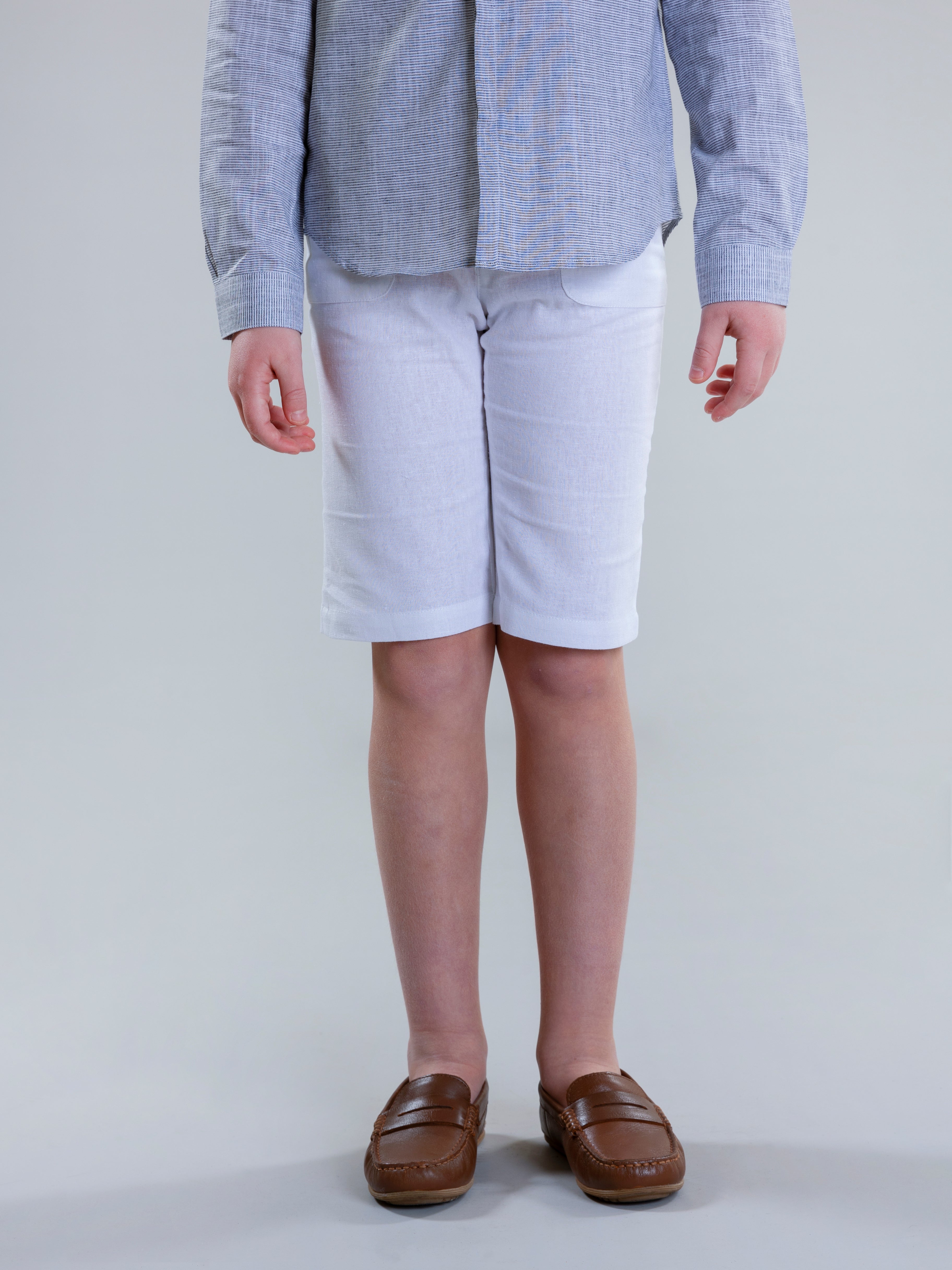 Linen Short For Boys - White - Pear
