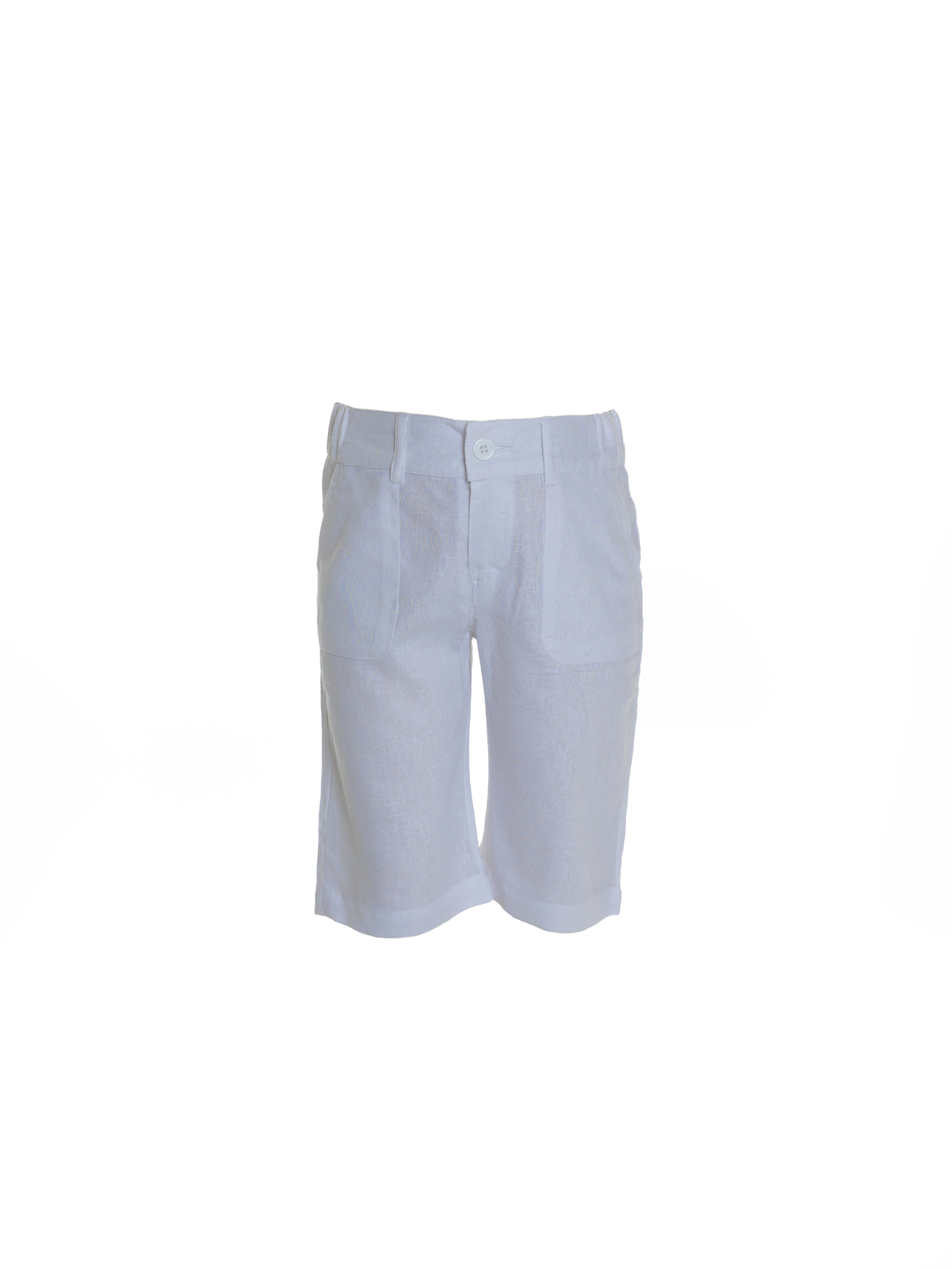 Linen Short For Boys - White - Pear