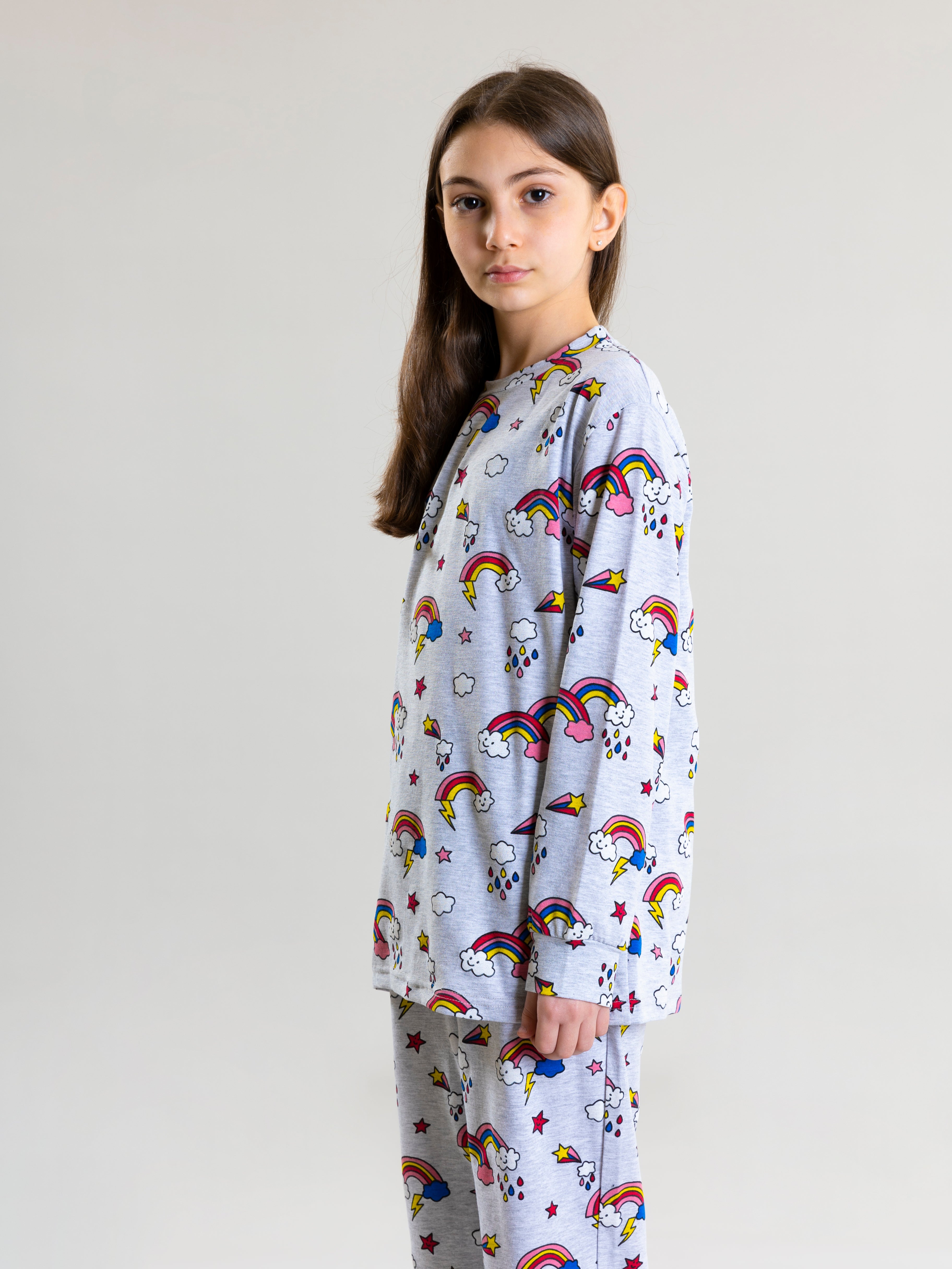 Rainbow Pyjama Set For Girls - Grey - Pear