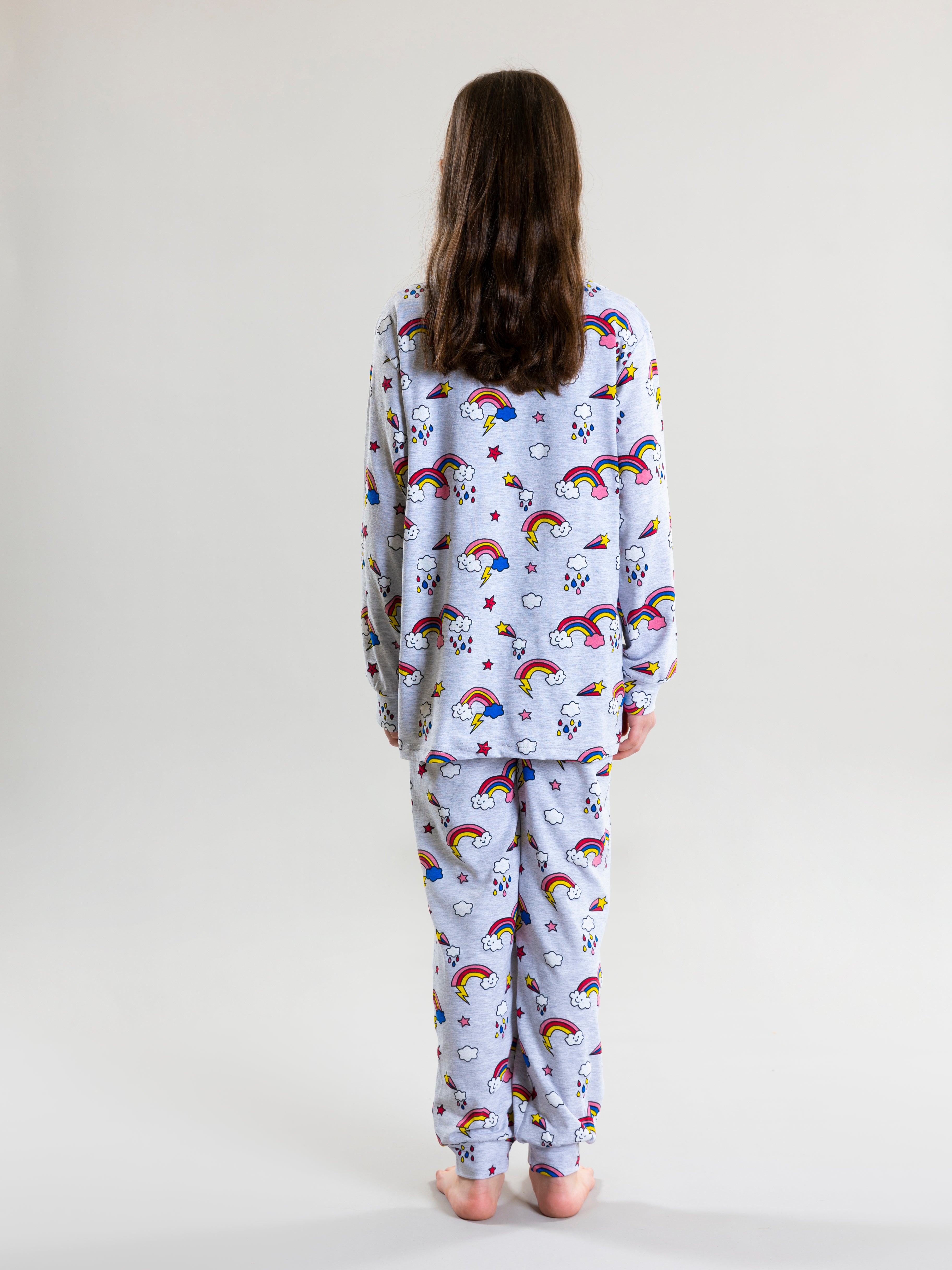 Rainbow Pyjama Set For Girls - Grey - Pear