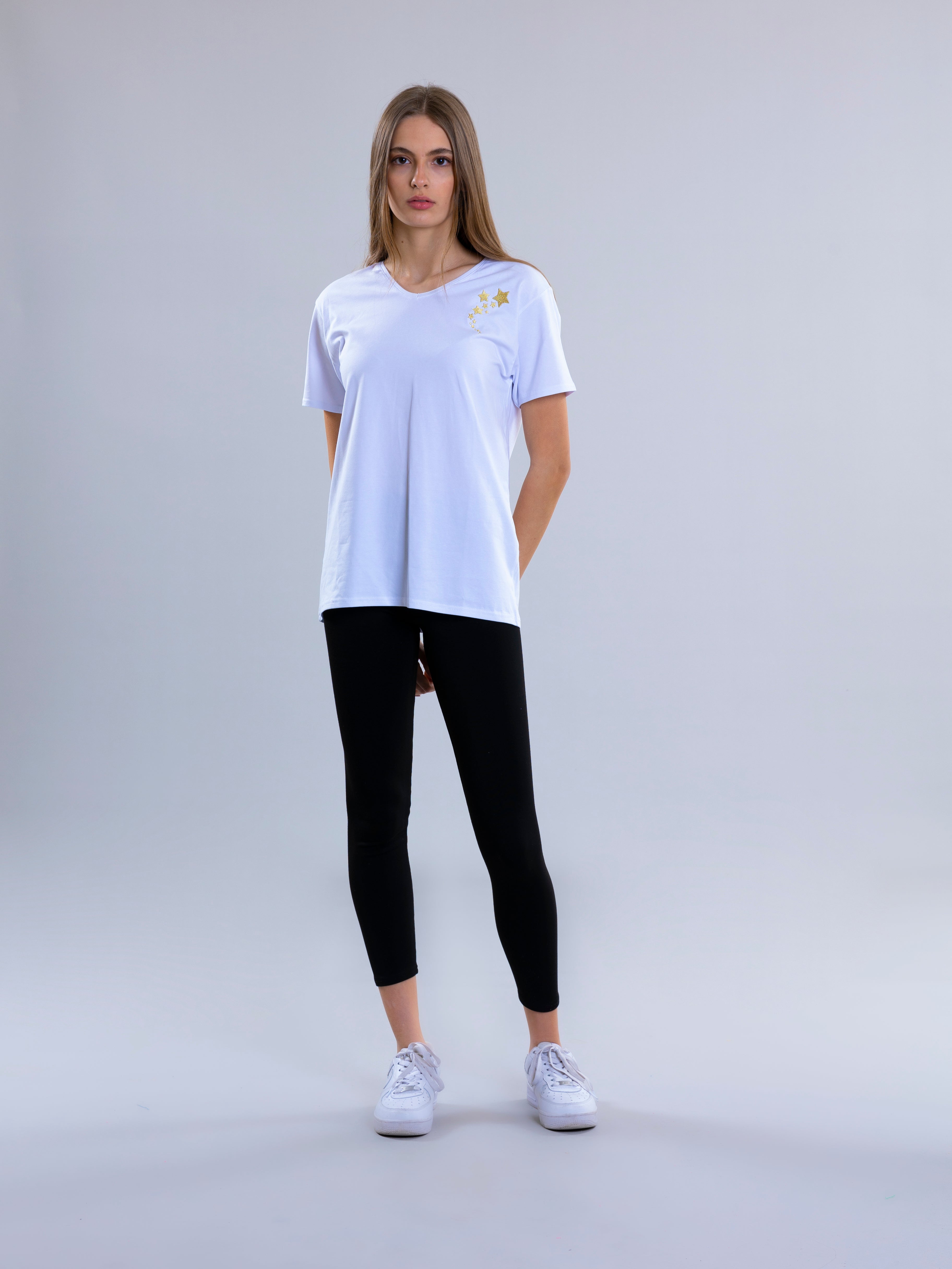 Star Embroidered T-Shirt For Women - White