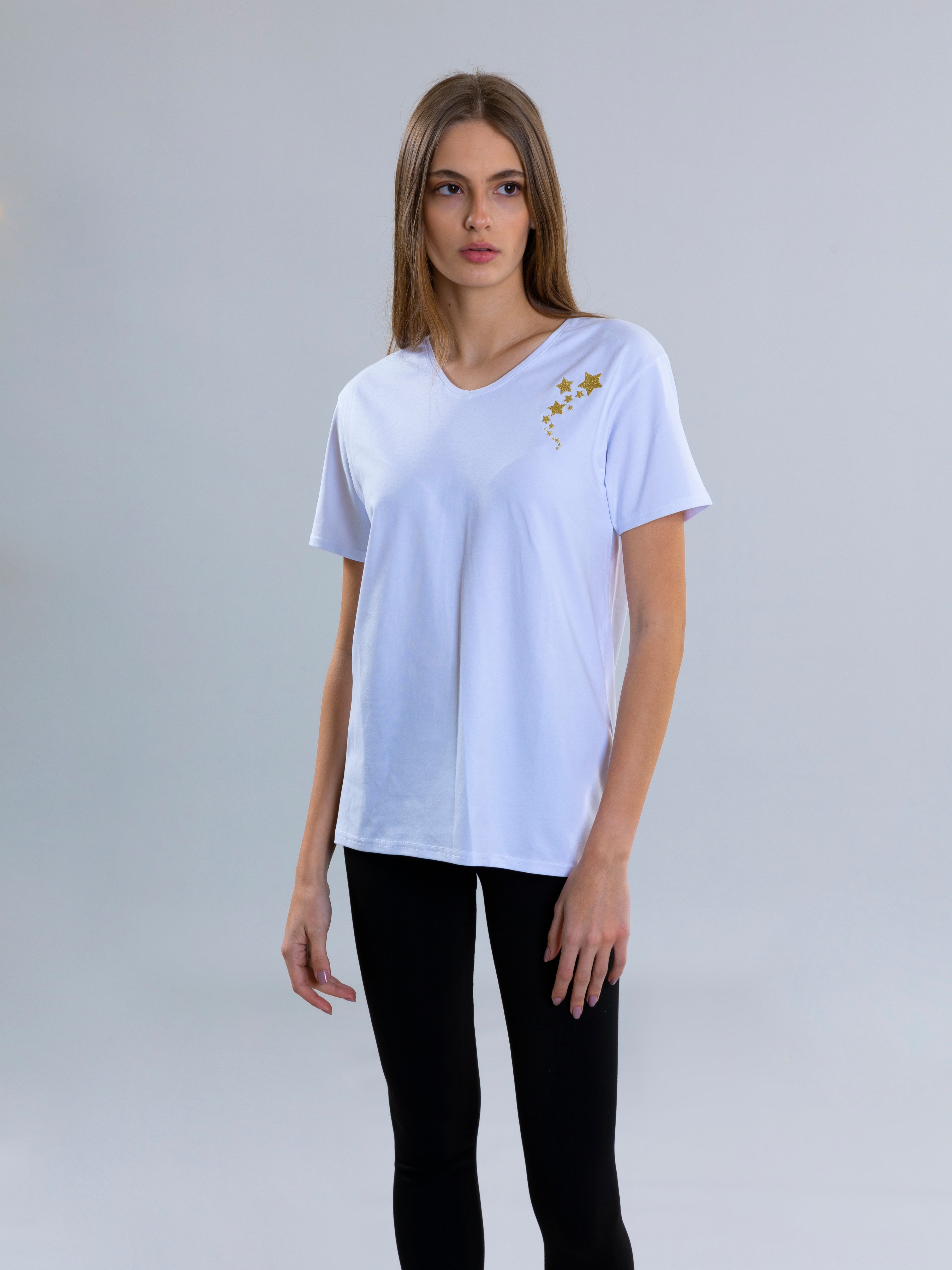 Star Embroidered T-Shirt For Women - White