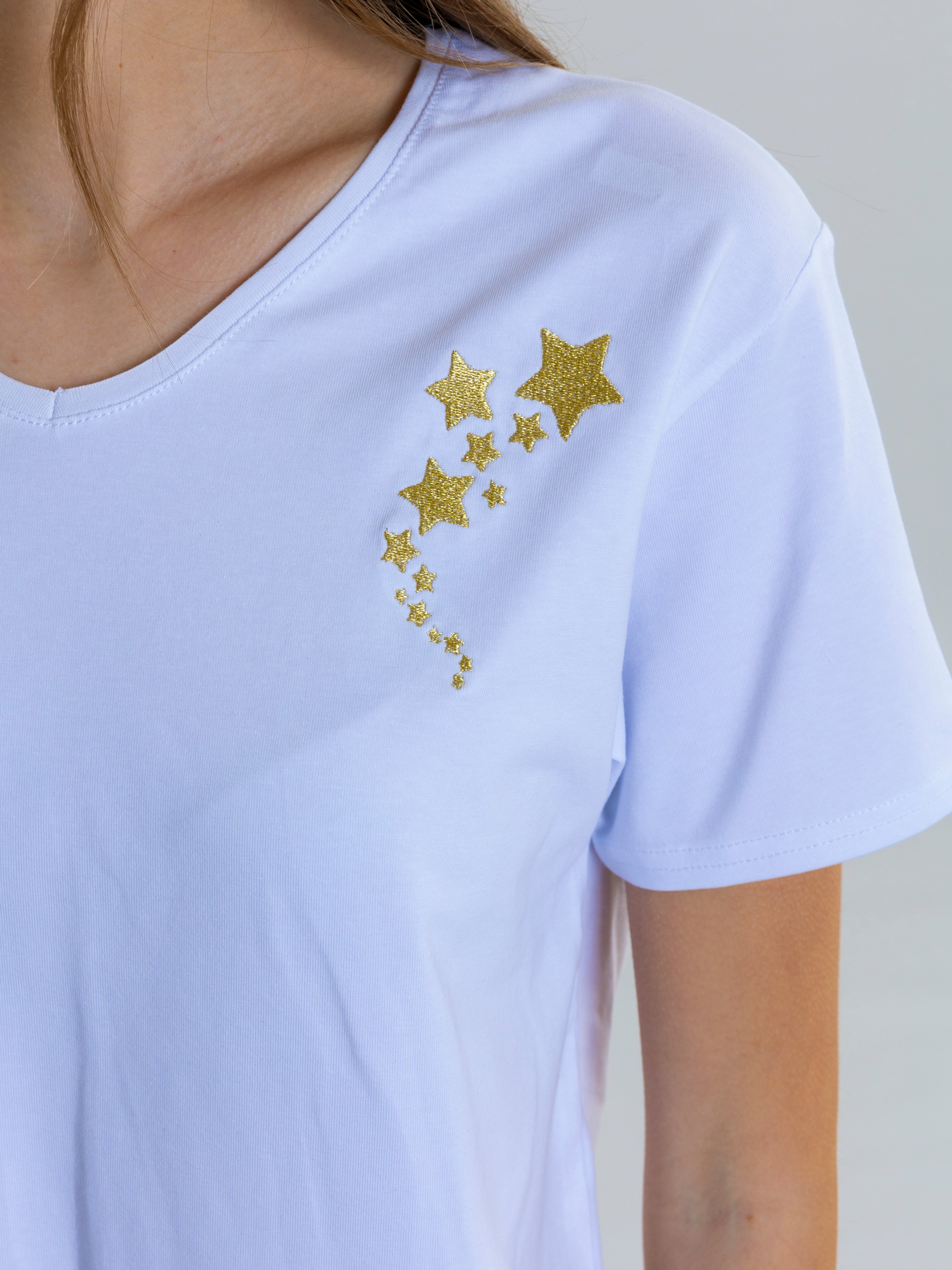 Star Embroidered T-Shirt For Women - White