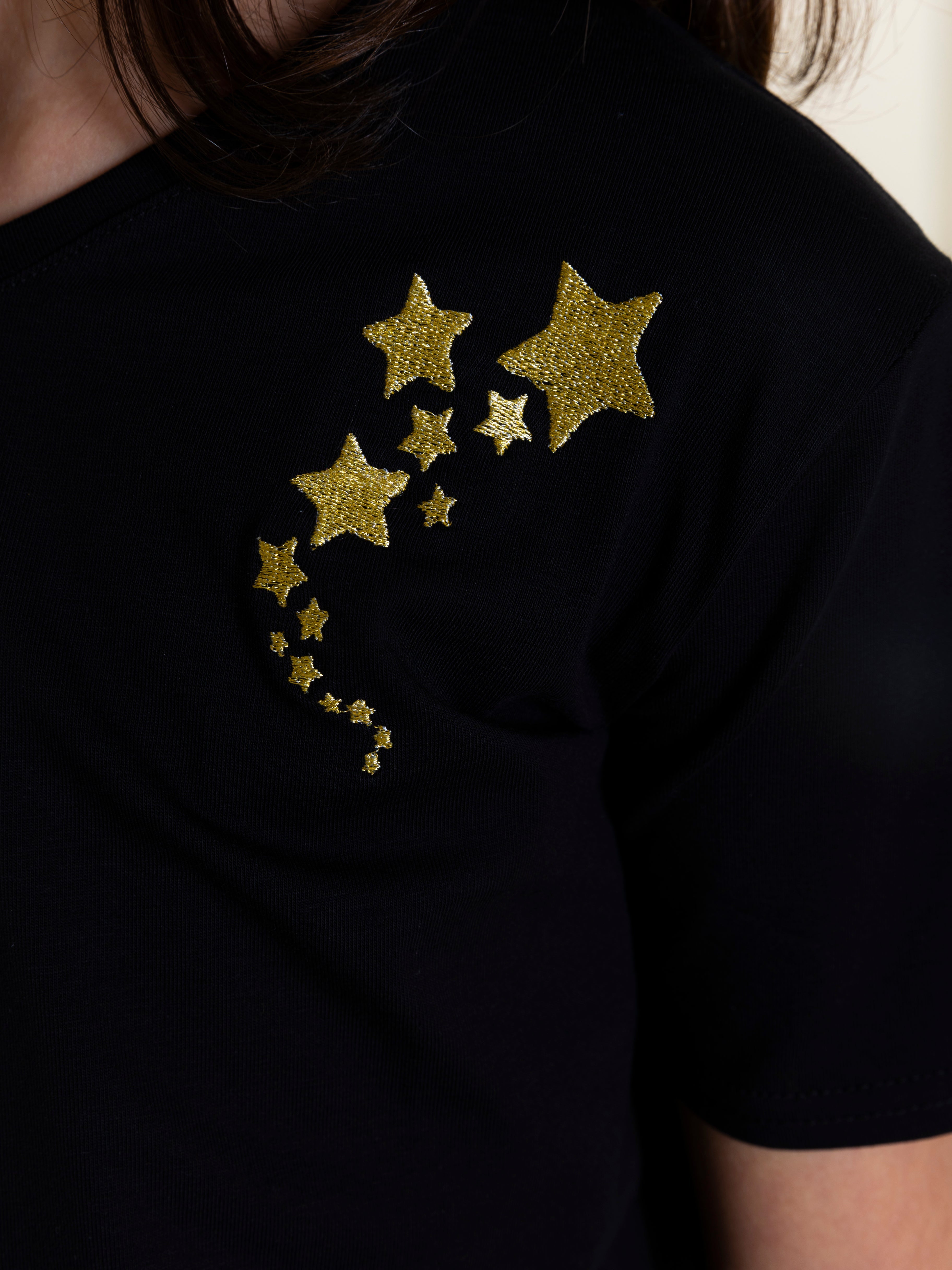 Star Embroidered Unisex T-Shirt - Black