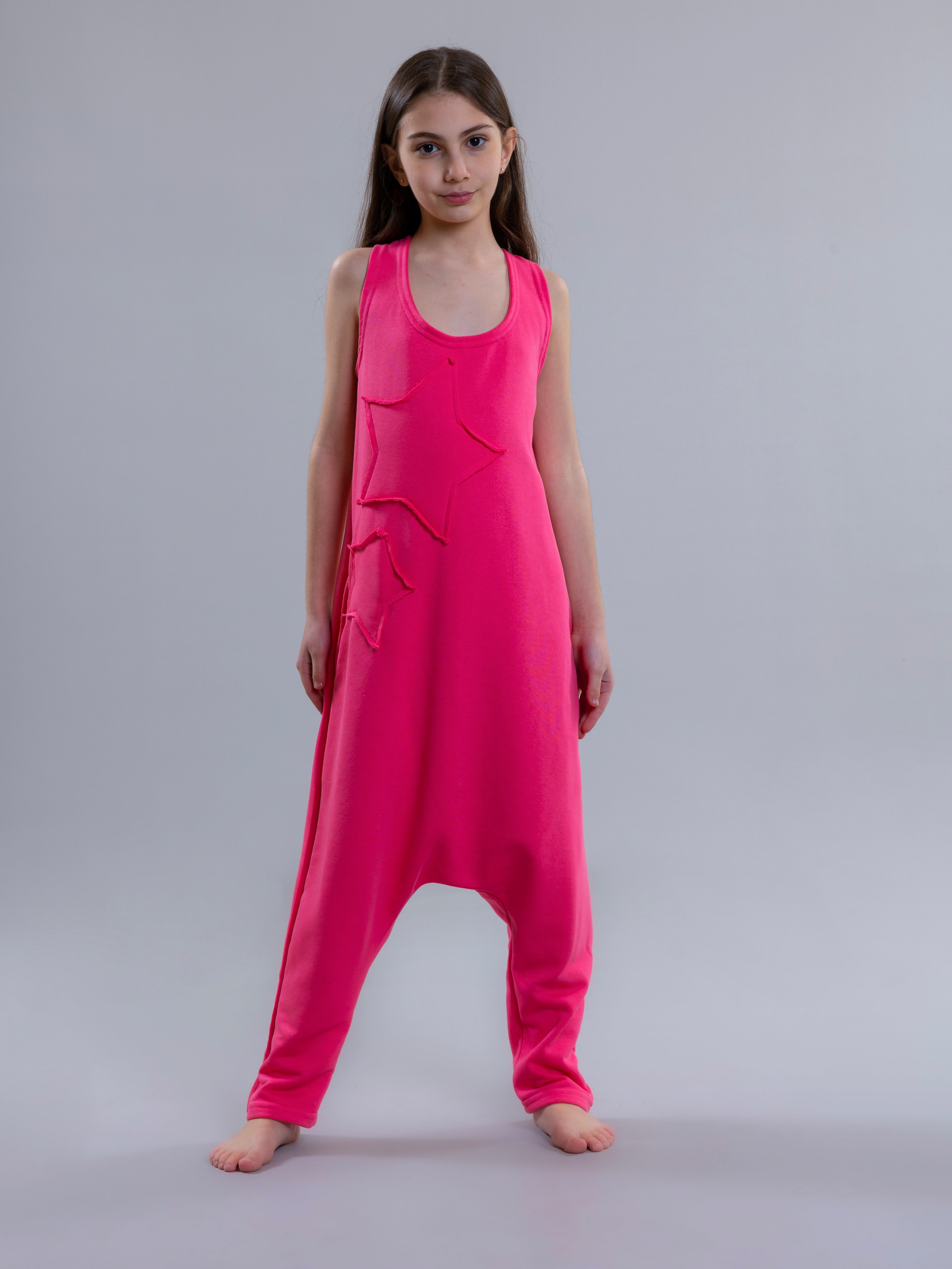 Star Jumpsuit For Girls - Fuchsia