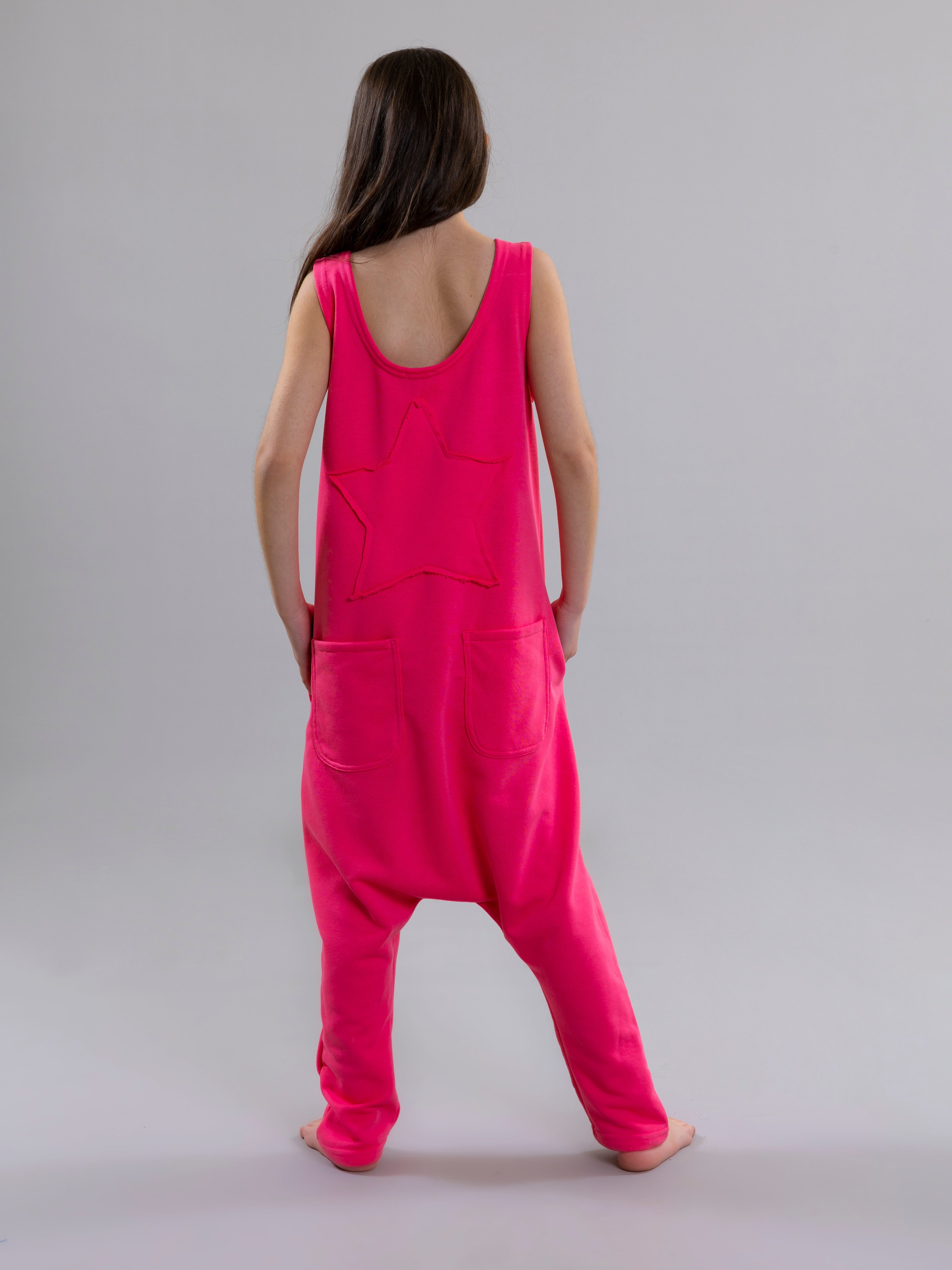 Star Jumpsuit For Girls - Fuchsia