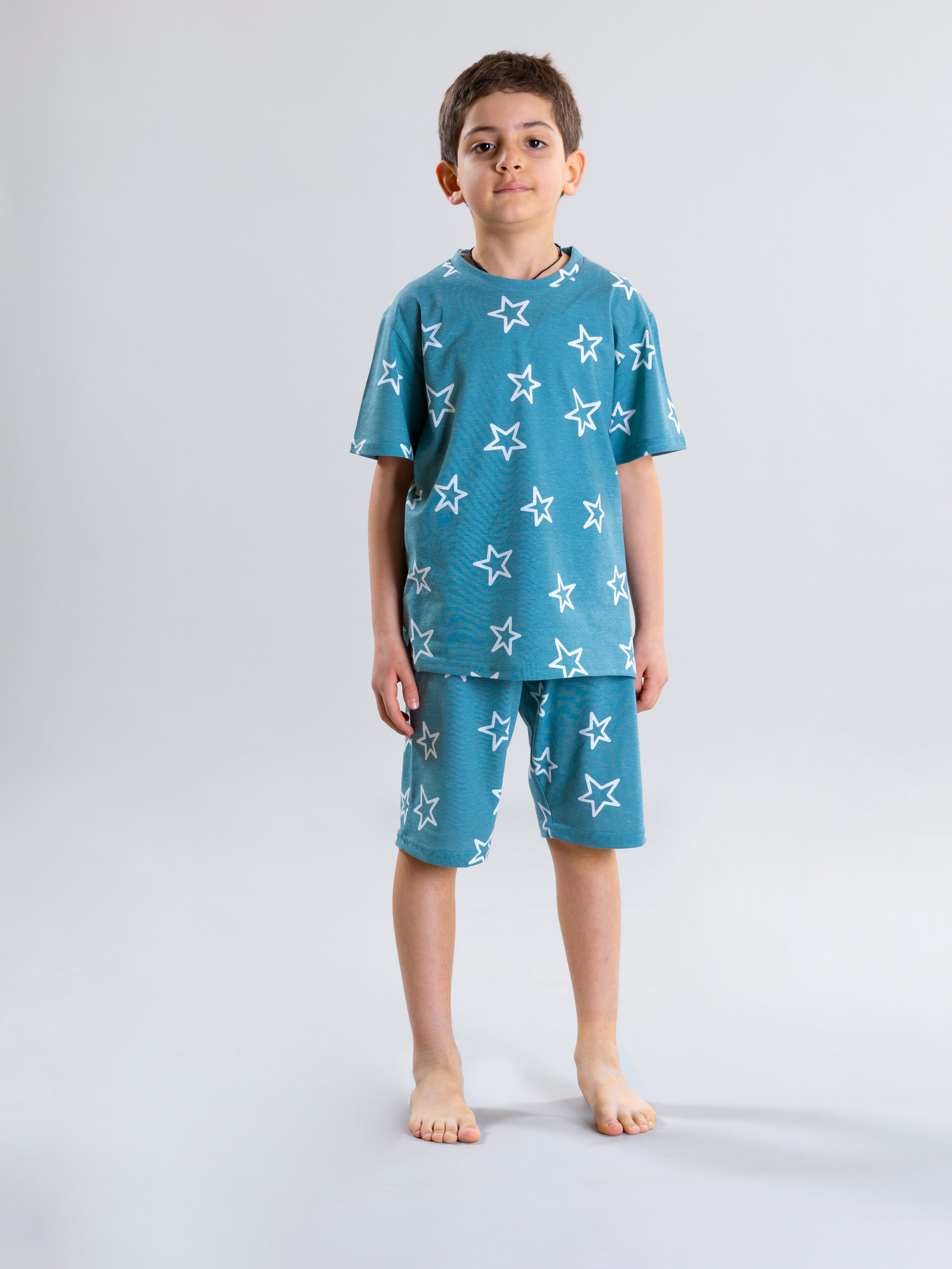 Star Design Pyjama Set For Boys - Green