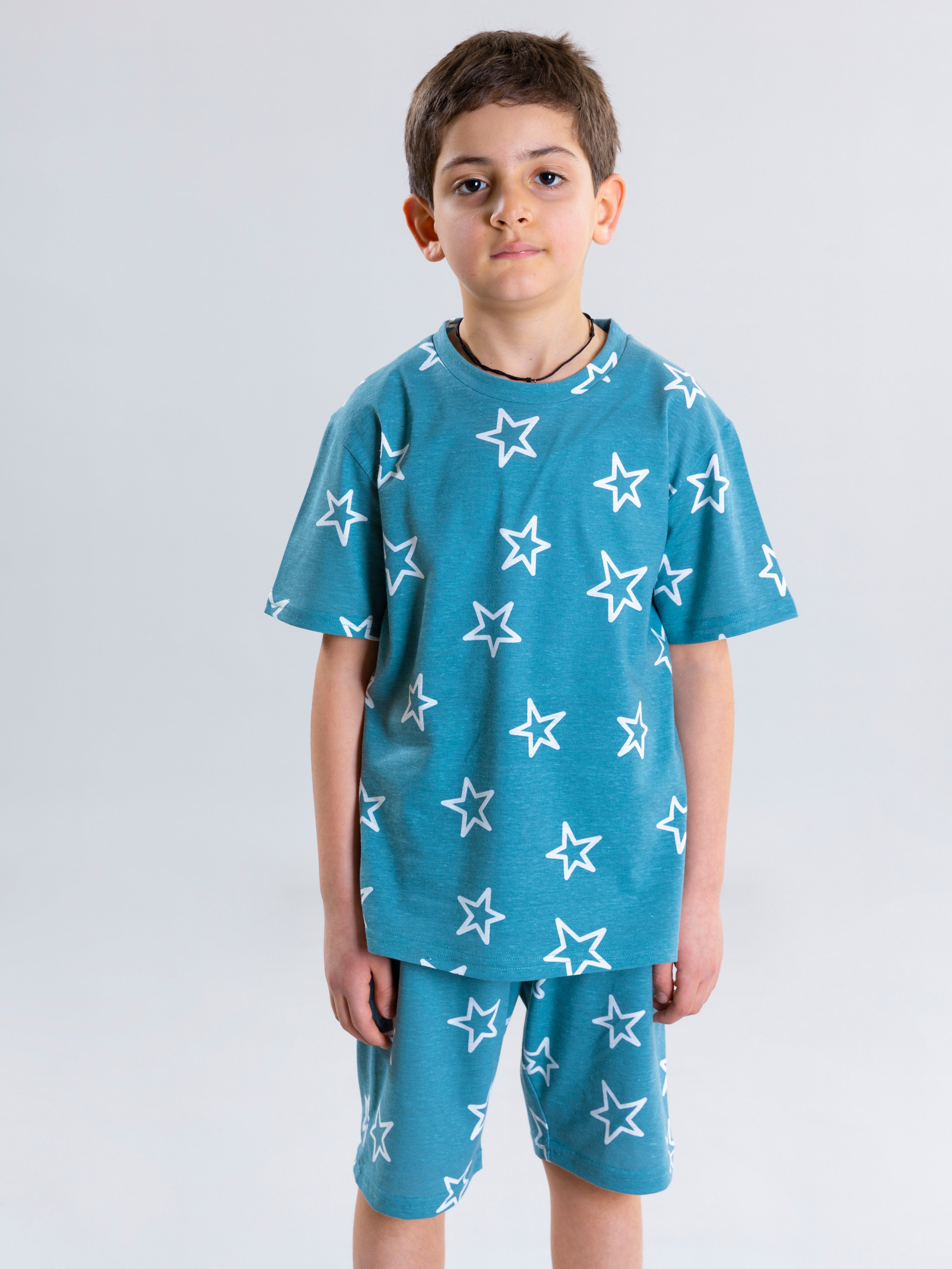 Star Design Pyjama Set For Boys - Green