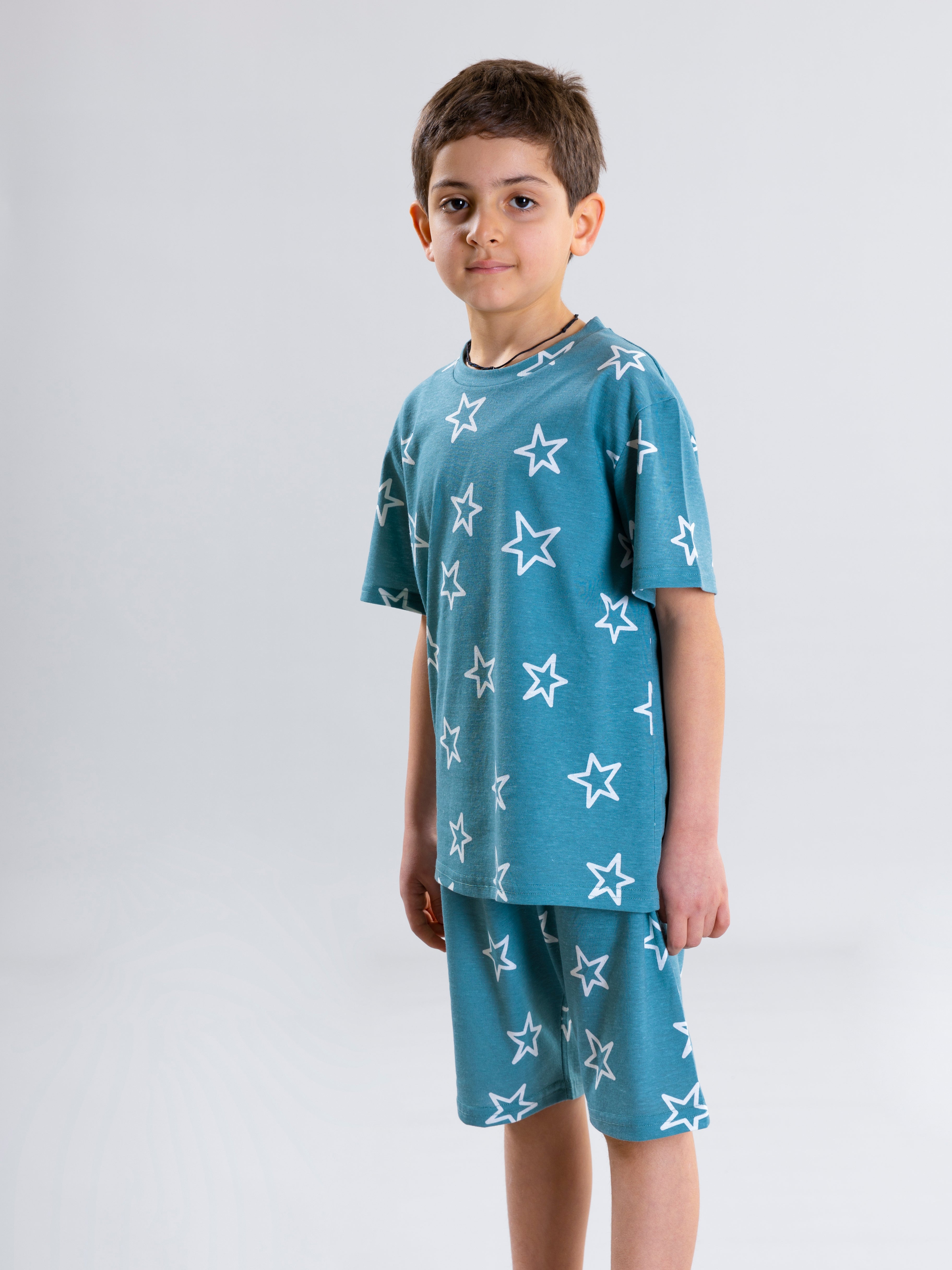 Star Design Pyjama Set For Boys - Green