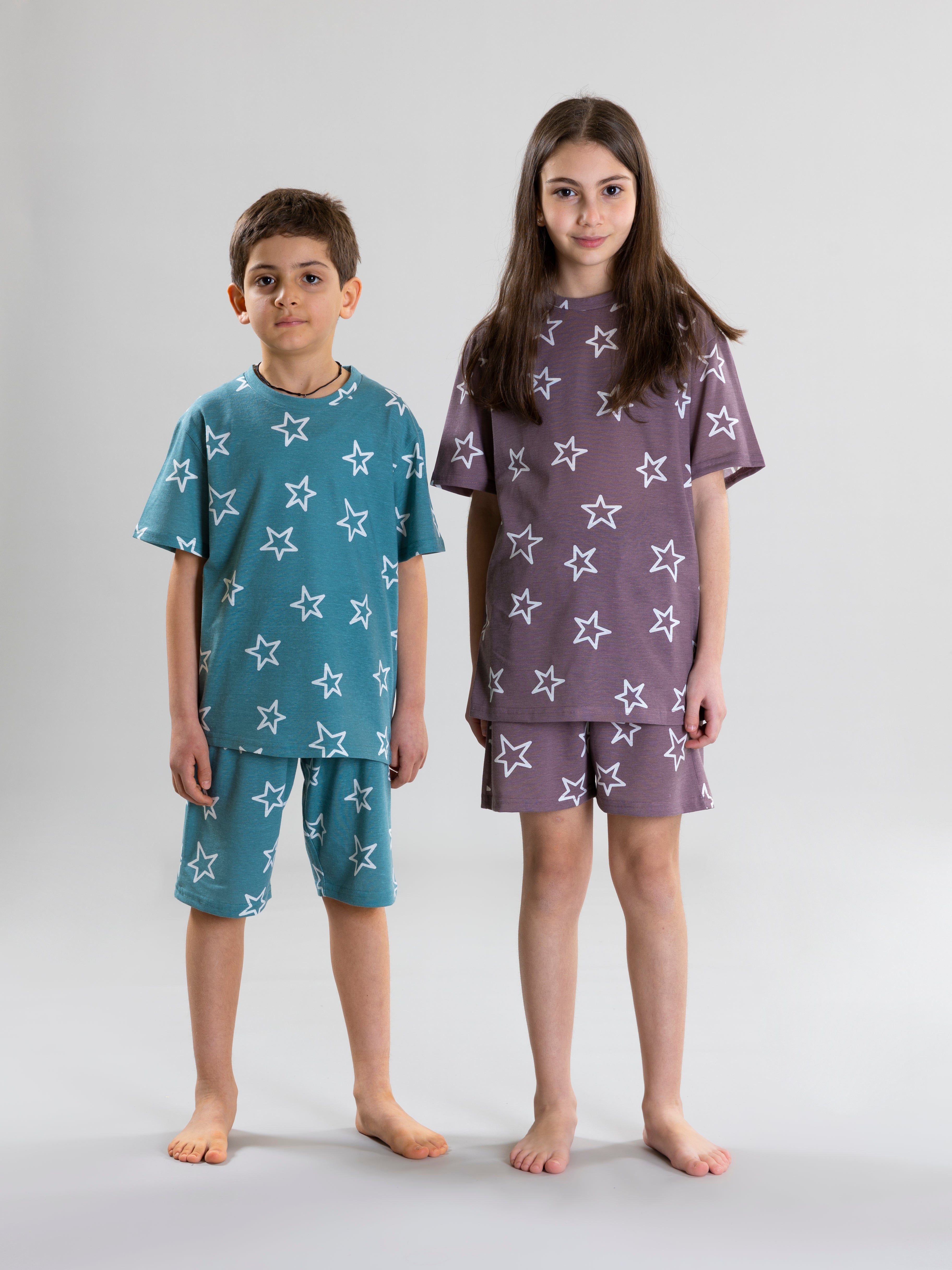 Star Design Pyjama Set For Girls - Rosewood
