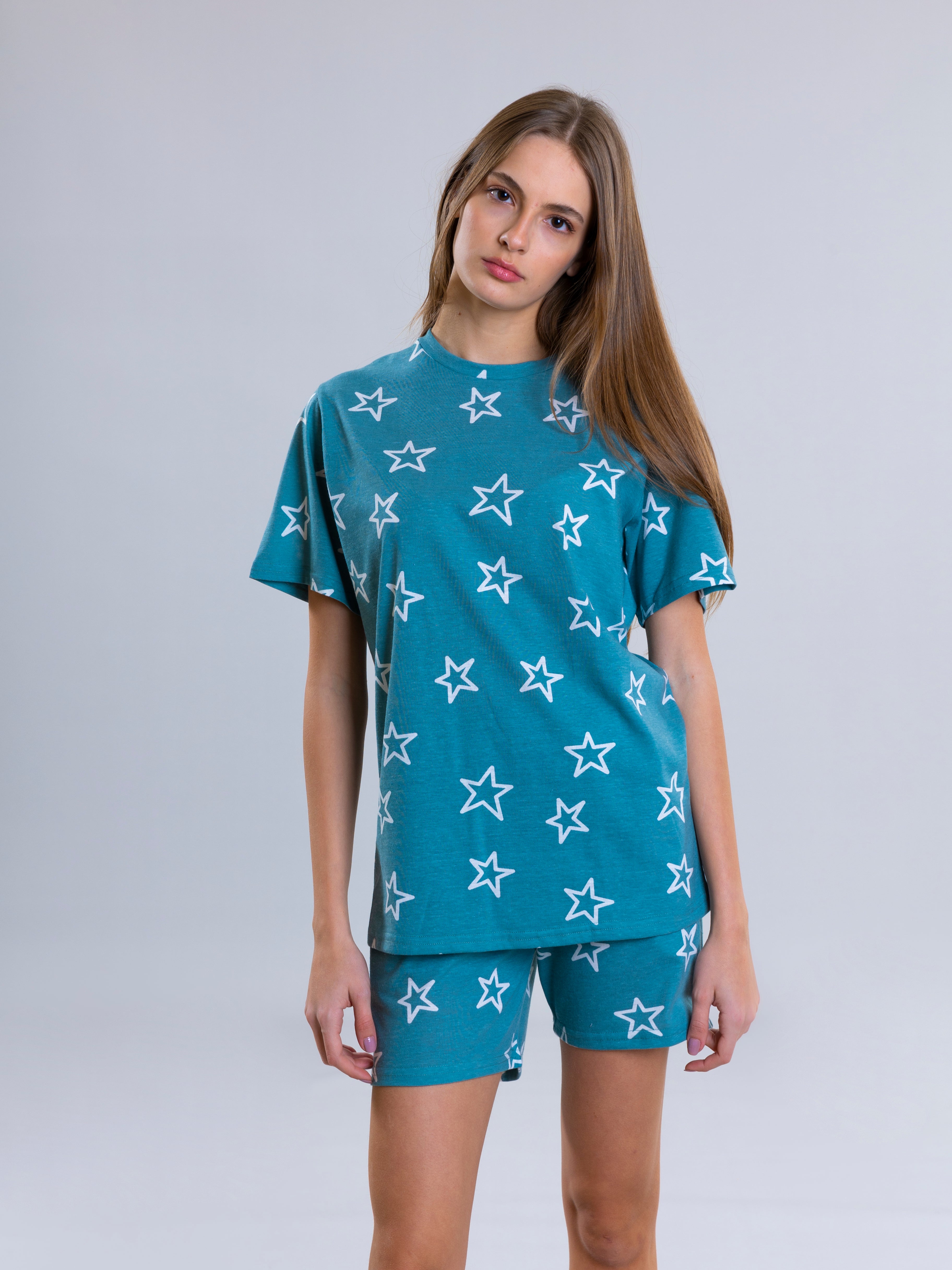 Star Design Pyjama Set For Women - Green