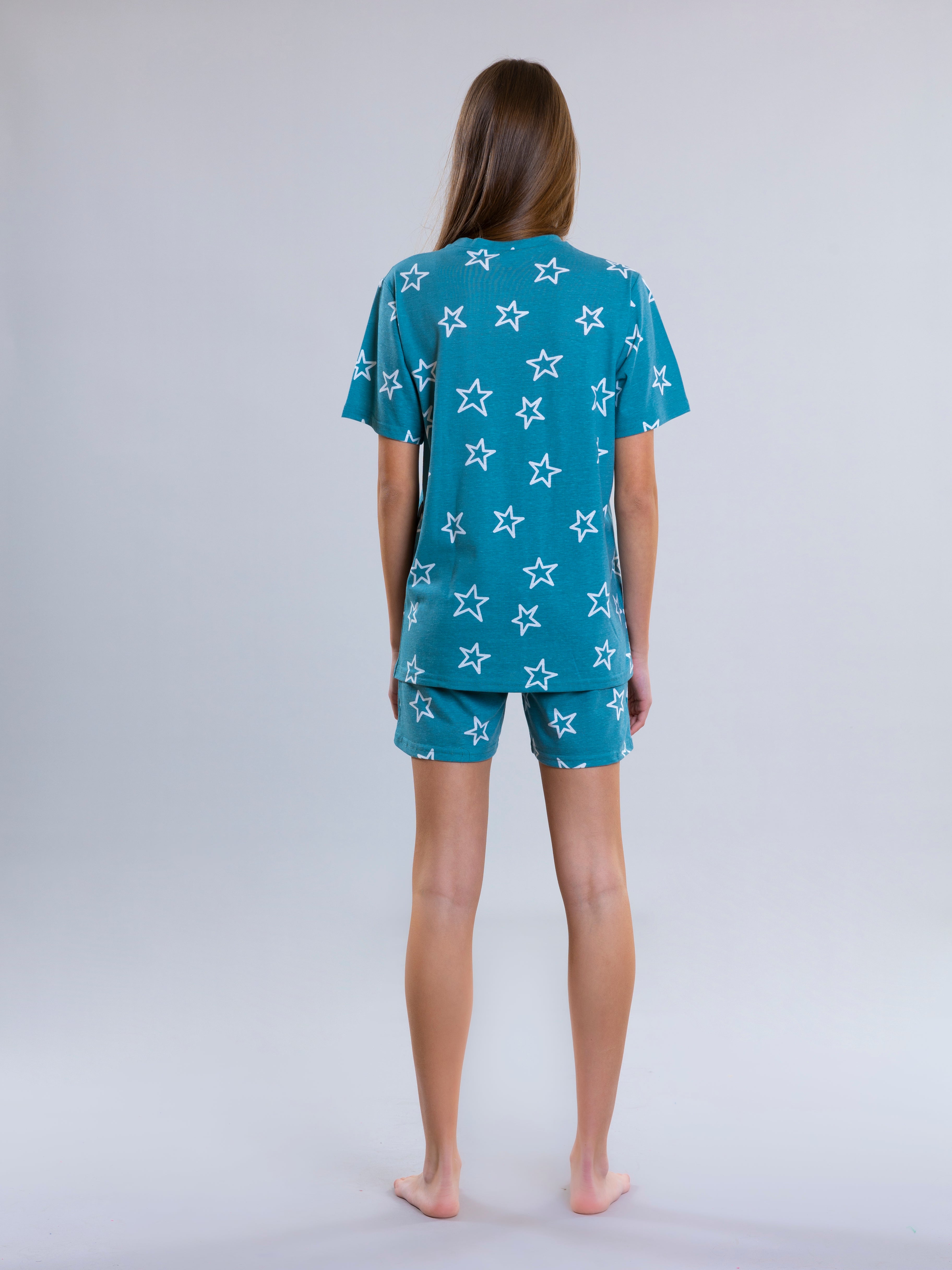 Star Design Pyjama Set For Women - Green