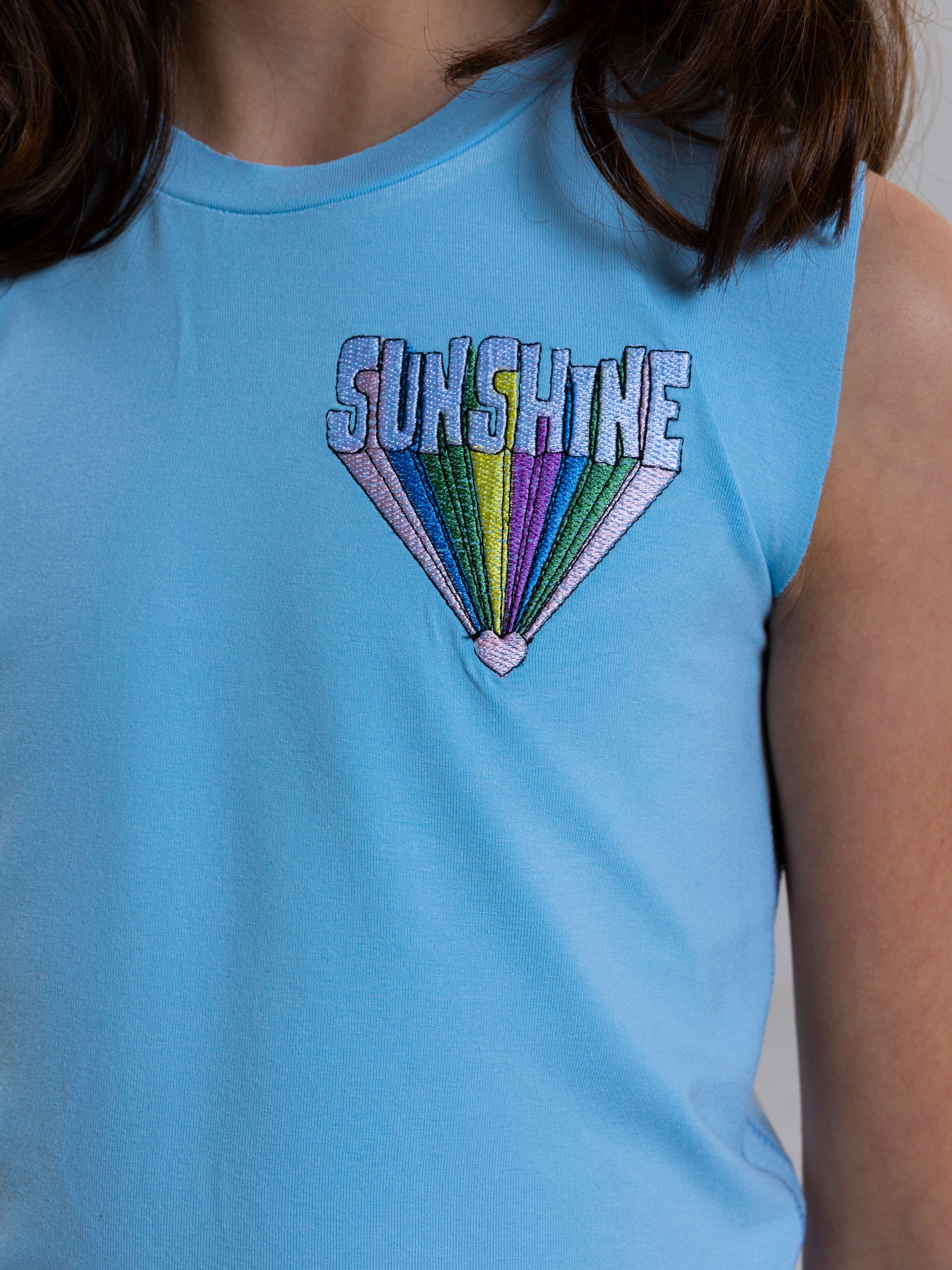 Sunshine Embroidered Tank Top For Girls - Light Blue